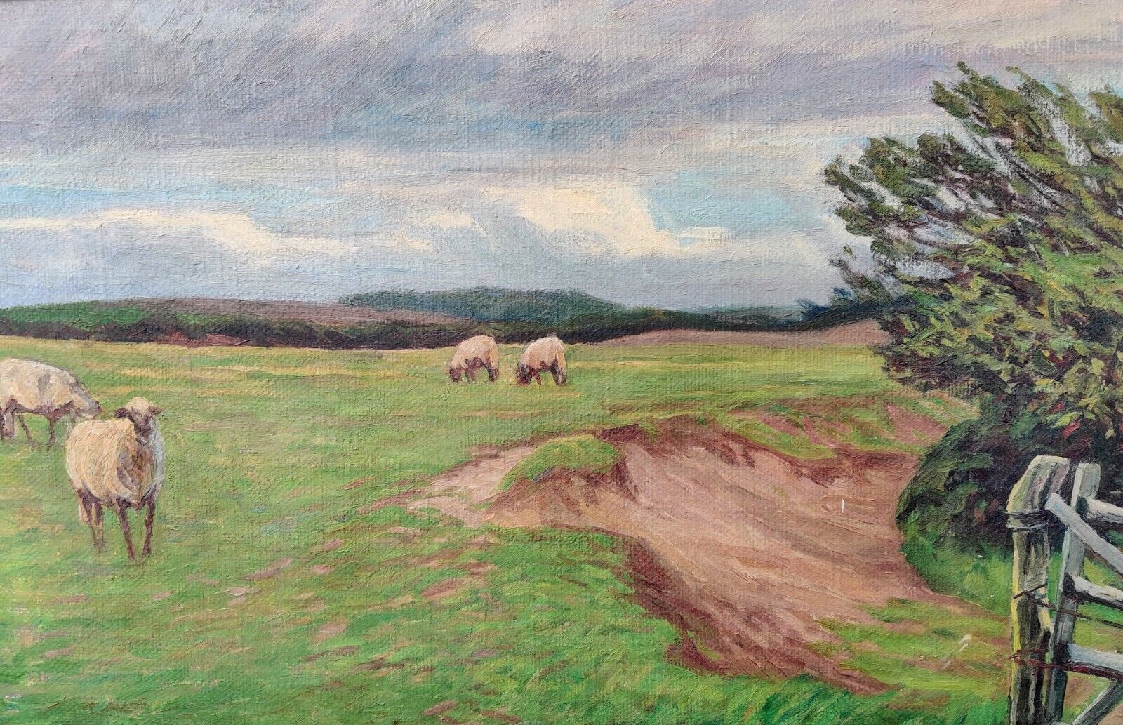 Marius Jensen Hindevad 1885-1977 GRAZING SHEEP original oil painting