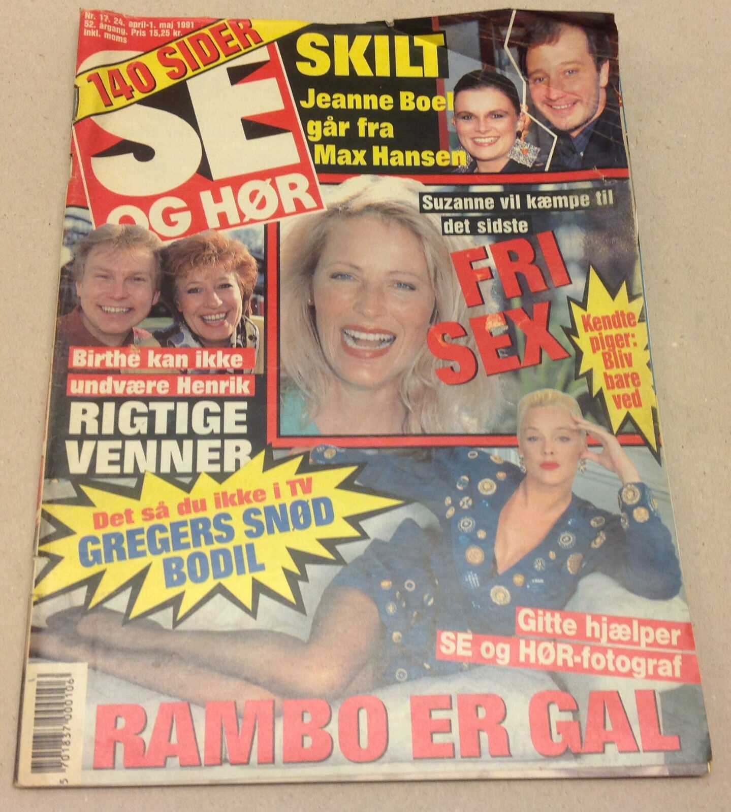 GITTE NIELSEN SYLVESTER STALLONE RAMBO WIFE FRONT COVER VTG Danish Magazine 1991