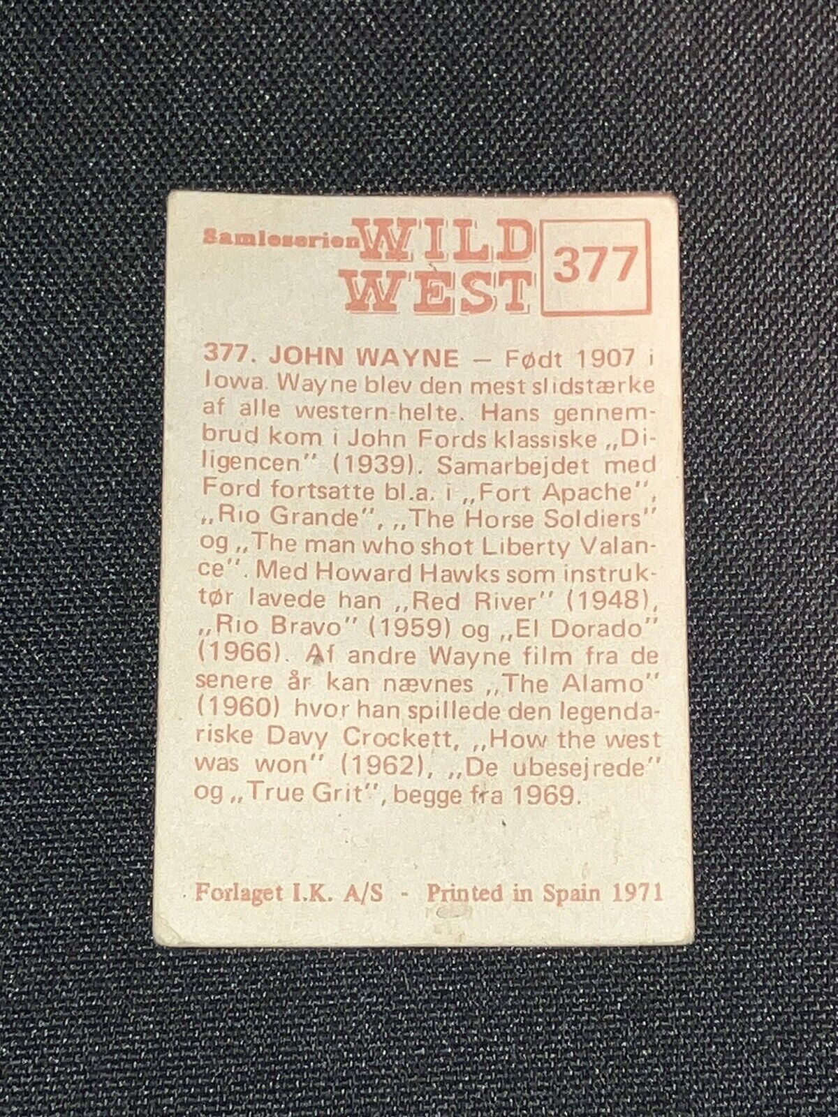 1971 WILD WEST CARD ALBUM - John Wayne Hollywood Rare Vintage Trading Card