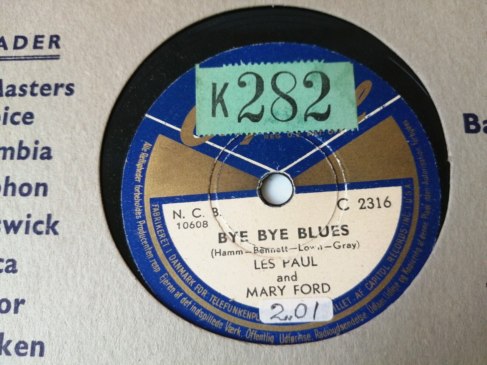 78 RPM  shellacLES PAUL and MARY FORDBye Bye Blues/Mammy's BoogieVery Good