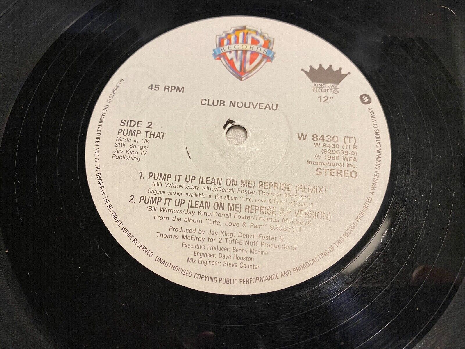 CLUB NOUVEAU "LEAN ON ME" (REMIX) "PUMP IT UP" (REMIX)  1986 WARNER BROS RECORDS