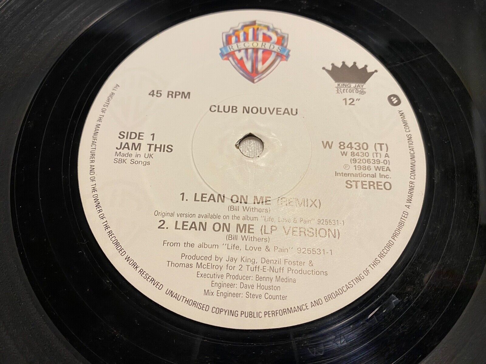 CLUB NOUVEAU "LEAN ON ME" (REMIX) "PUMP IT UP" (REMIX)  1986 WARNER BROS RECORDS