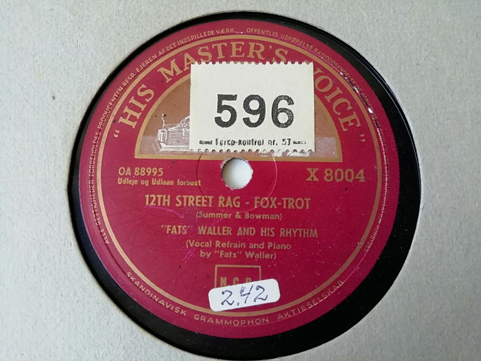 78 rpm :Fats WallerDinah12th Street RagFox-Trot His Master's Voice Denmark