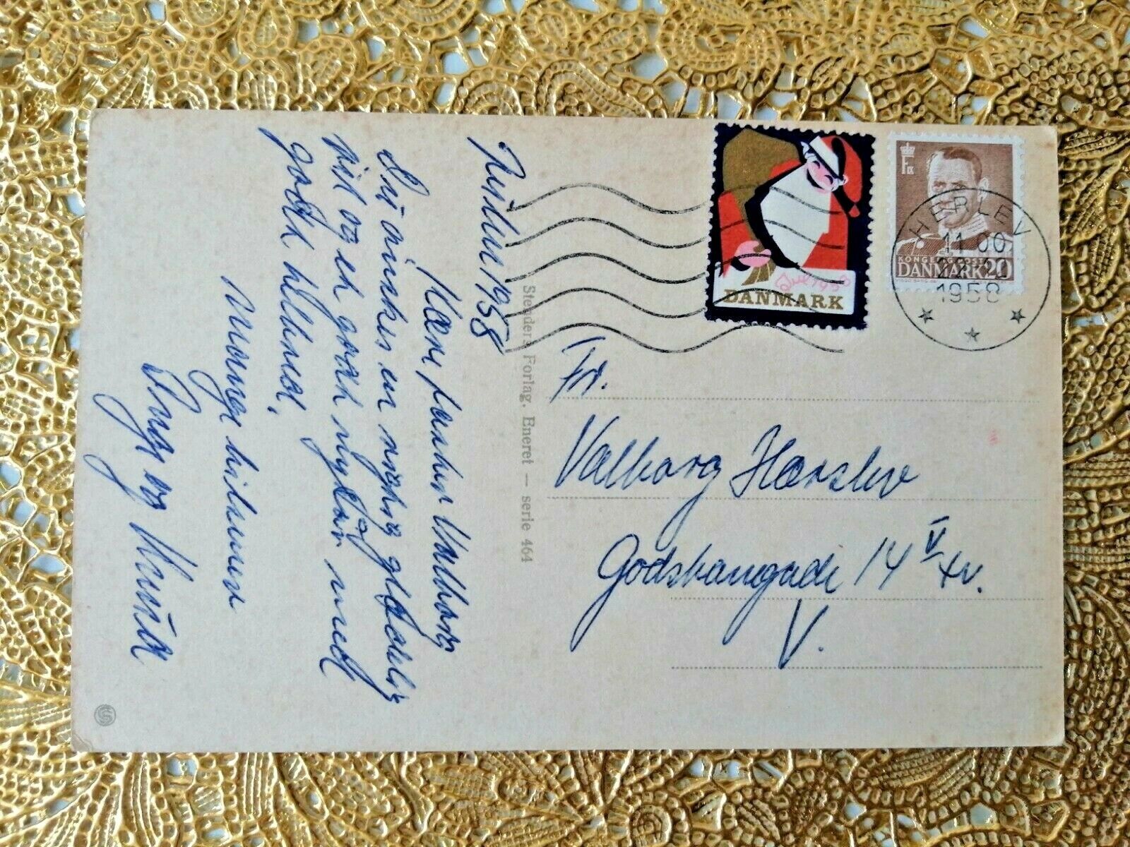 Vintage and collectible Danish Christmas card.Posted in 1958.. ( No. 7 G )