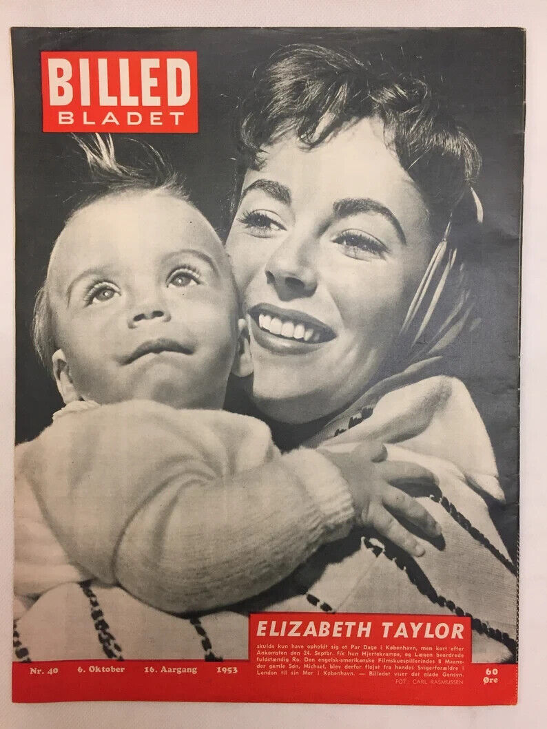 Elizabeth Taylor with Son Copenhagen - Danish Magazine 1950s "Billed-Bladet"