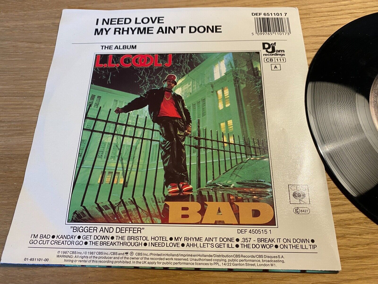 LLCOOL J "I NEED LOVE"  1987 7" VINYL SINGLE DEF JAM RECORDINGS  CBS HOLLAND*