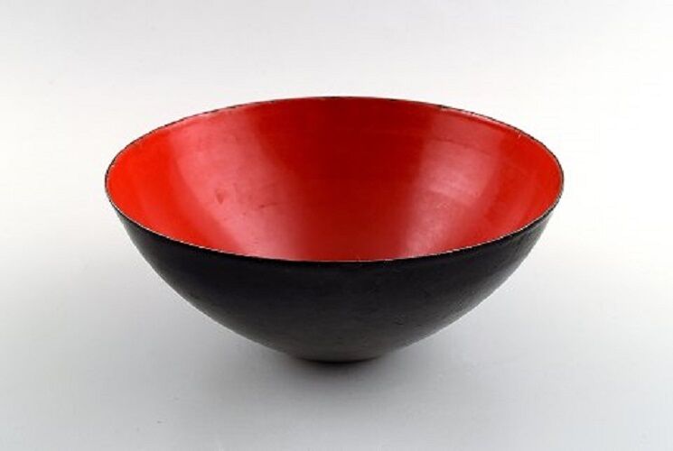 Krenit bowl by Herbert Krenchel Black metal and red enamel 1970s