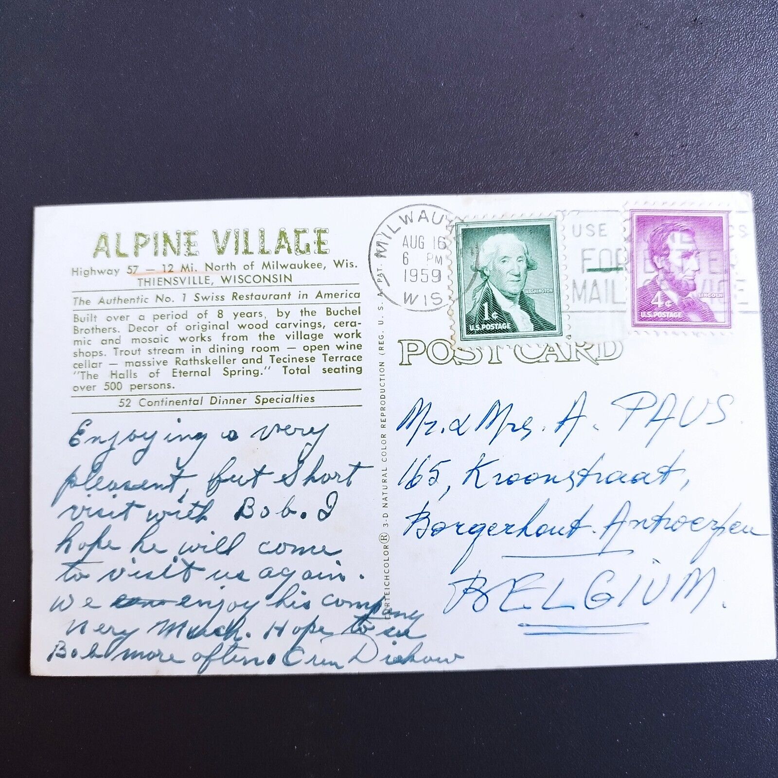 Wisconsin Buchel Brothers "Alpine Village" swiss restaurantThiensville1959