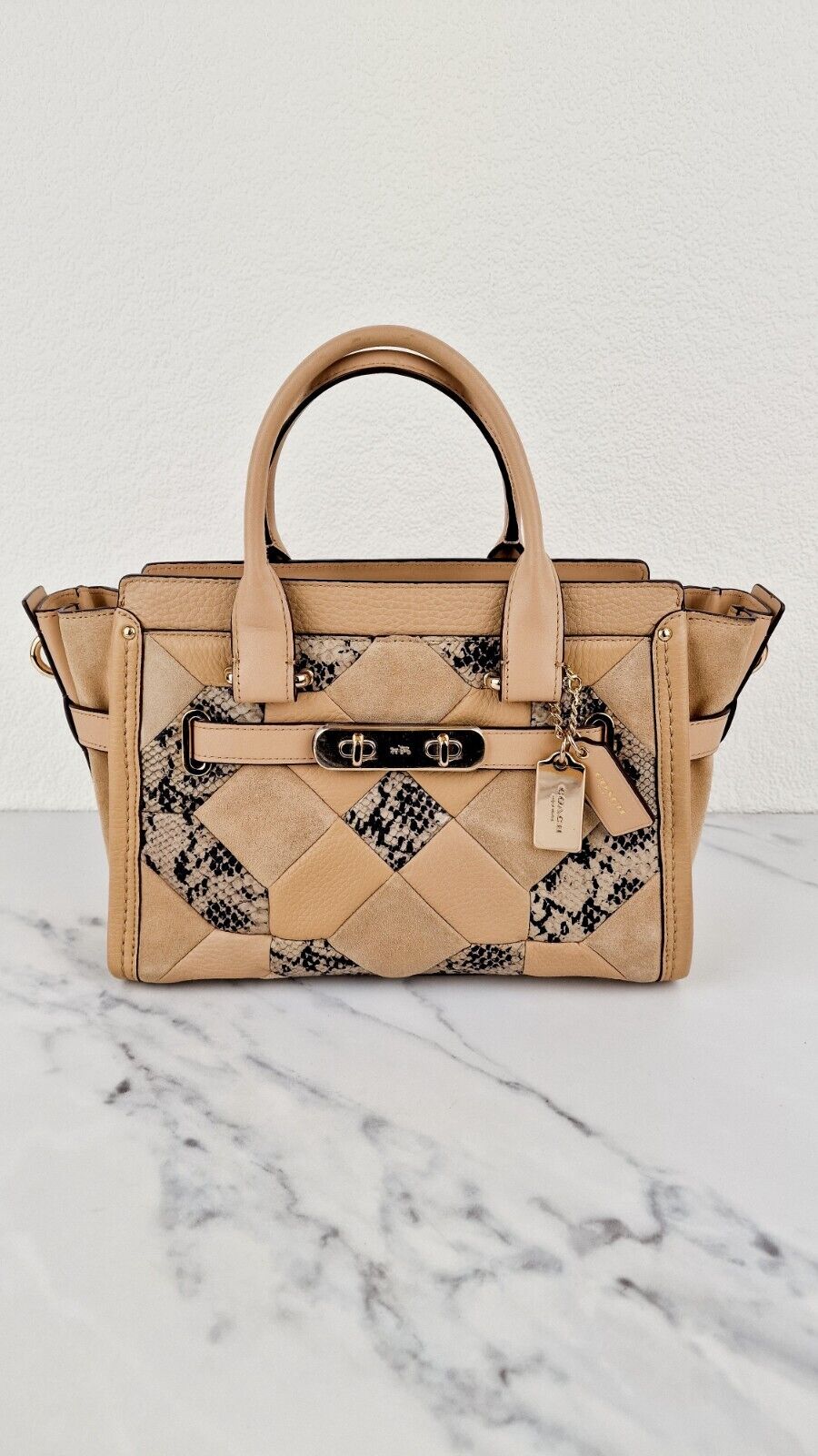 Coach Swagger 27 Patchwork Beechwood Patchwork Snake Embossed Leather 37188