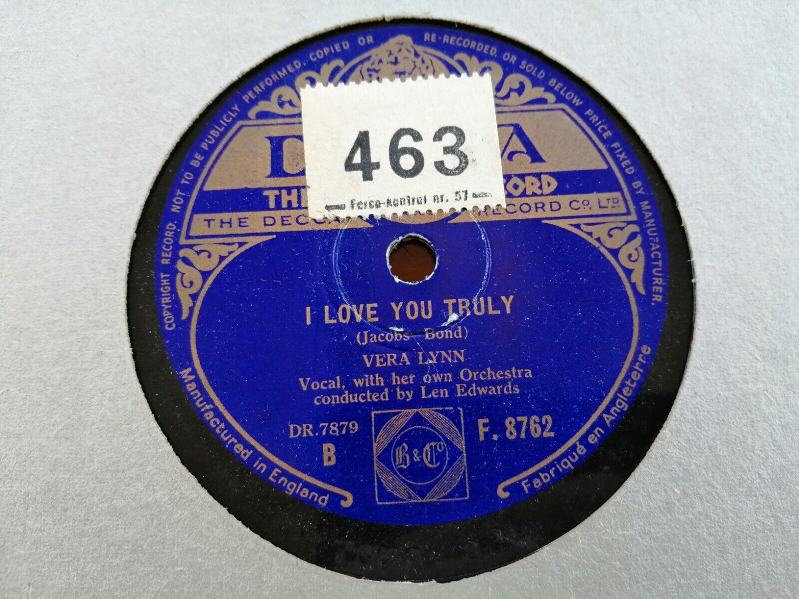 78 RPM  shellacVERA LYNN: I Love You Truly /The World Is Waiting For The 