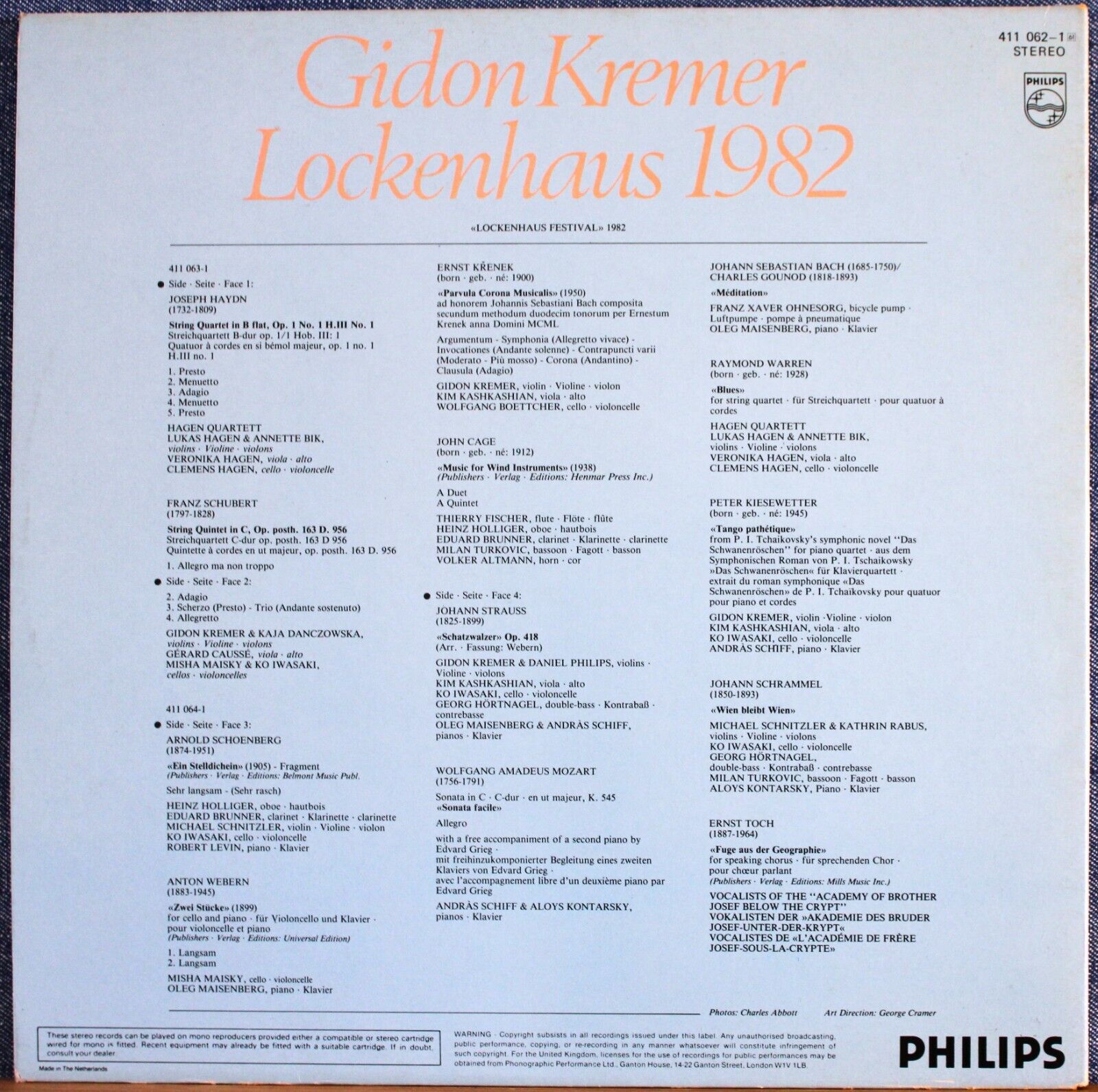 Kremer; Hagen SQ; Maisky; Kaskashian; etc Lockenhaus 1982 Philips 411 062 (2)