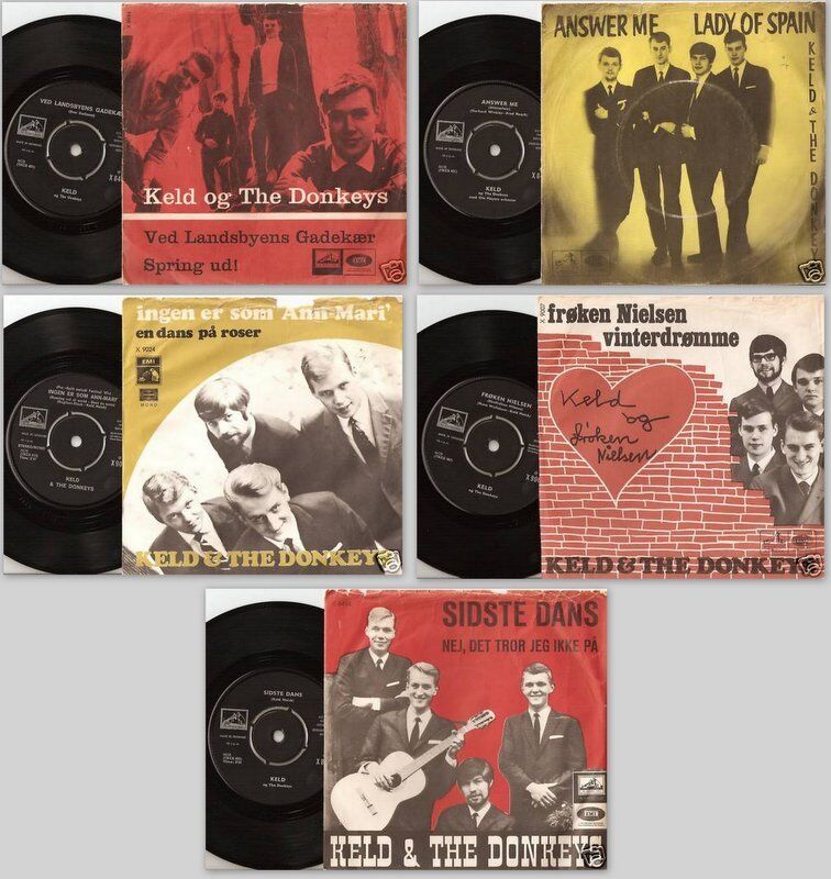 KELD AND THE DONKEYS "5" ORIGINAL DANISH 45s  PICTURE SLEEVES - DK BEAT PIGTRÅD