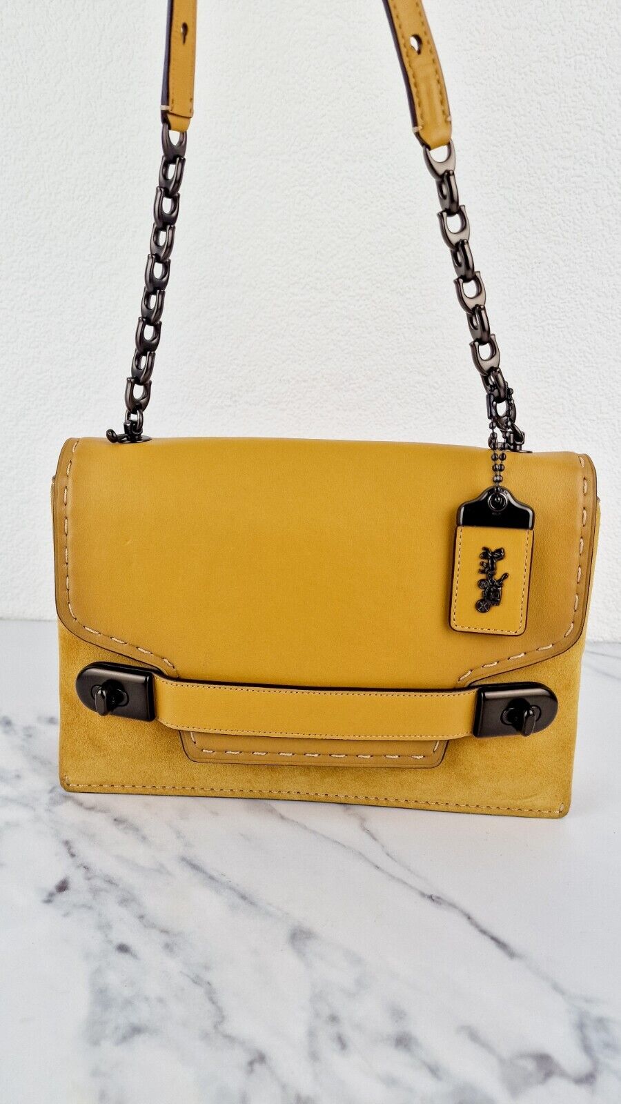 Coach 1941 Swagger Crossbody Flax Yellow Suede Smooth Leather 25833 Clutch