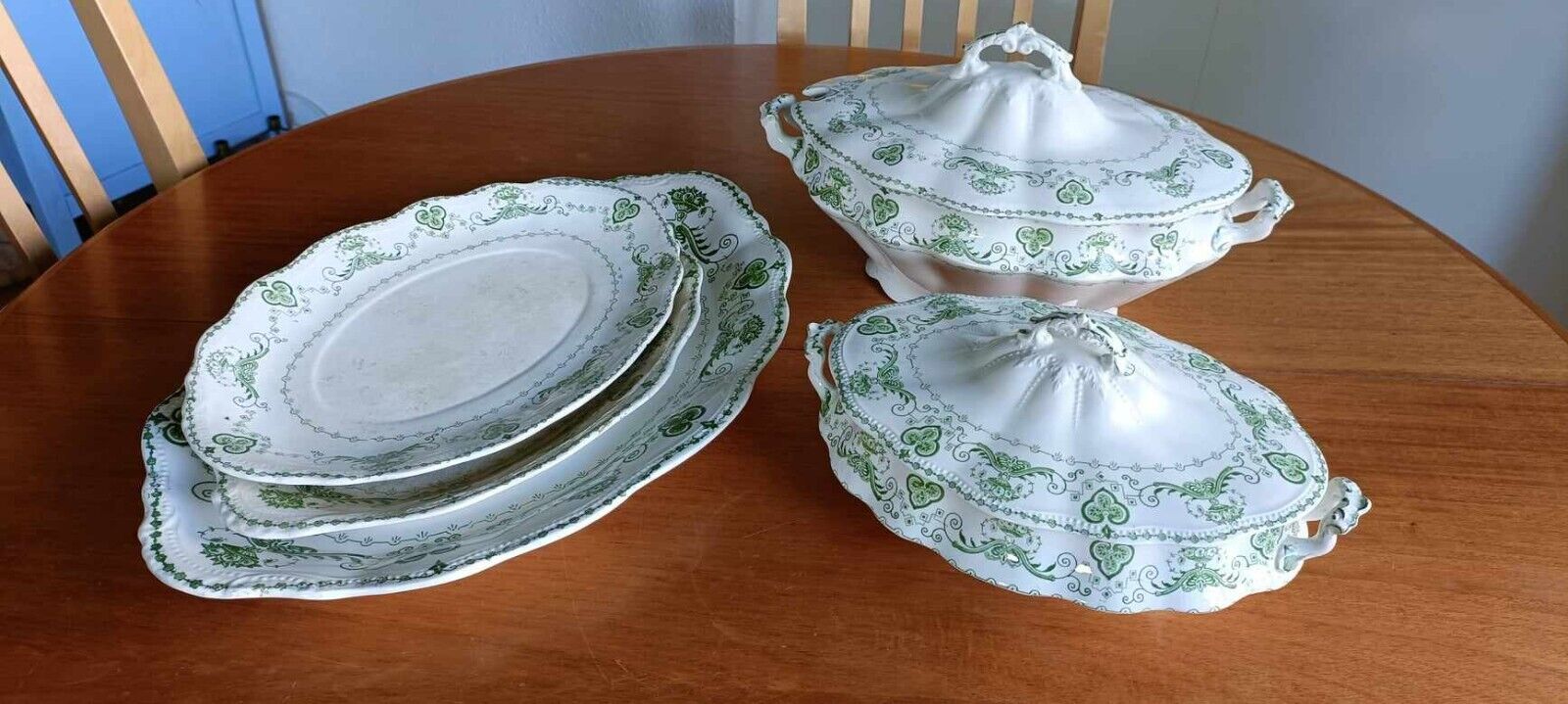 SW Dean Shamrock Burslem England Edwardian 7 Piece Serving Set