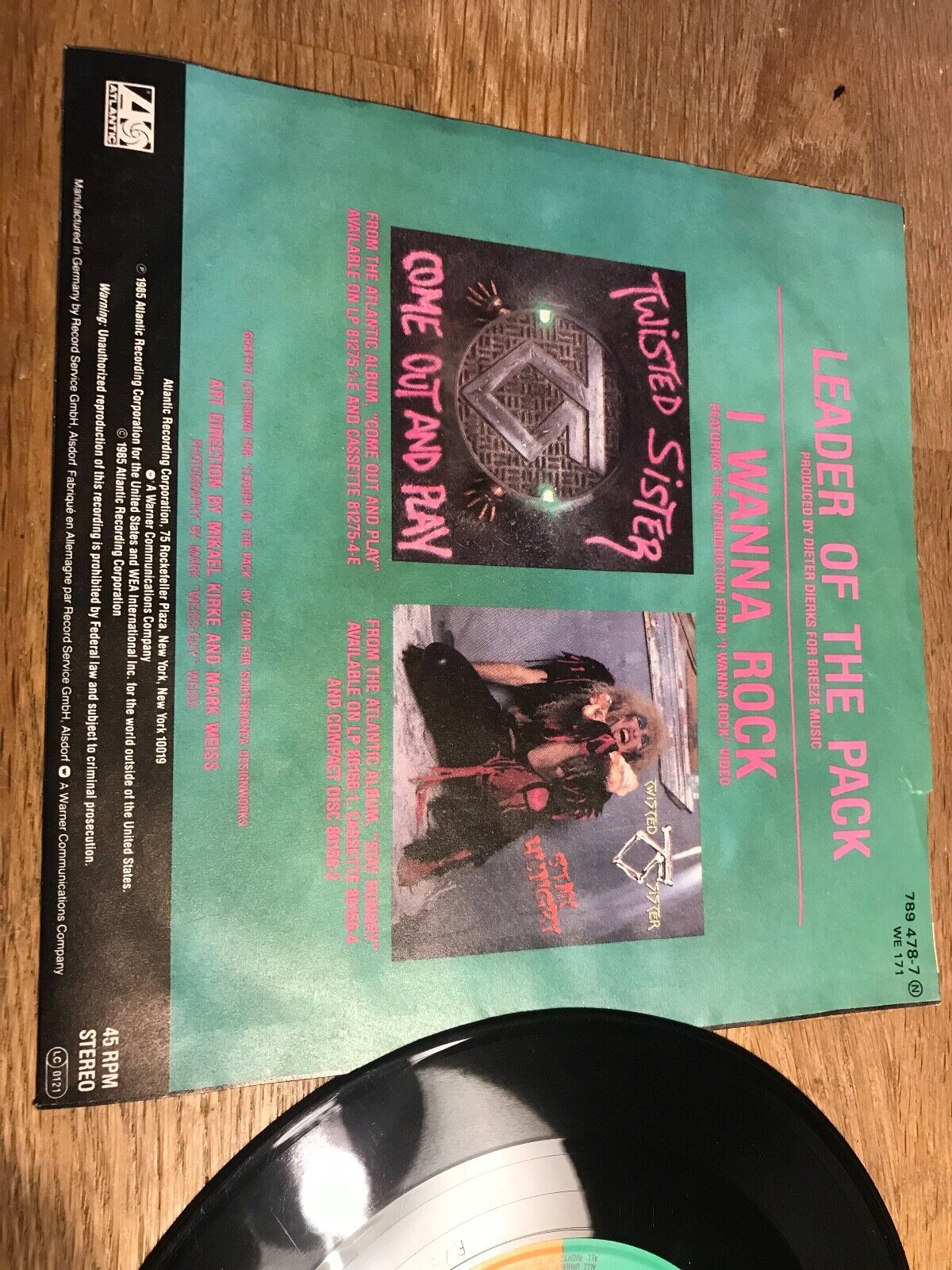 TWISTED SISTER "LEADER OF THE PACK" 1985 GERMAN PRESSING ATLANTIC RECORDS