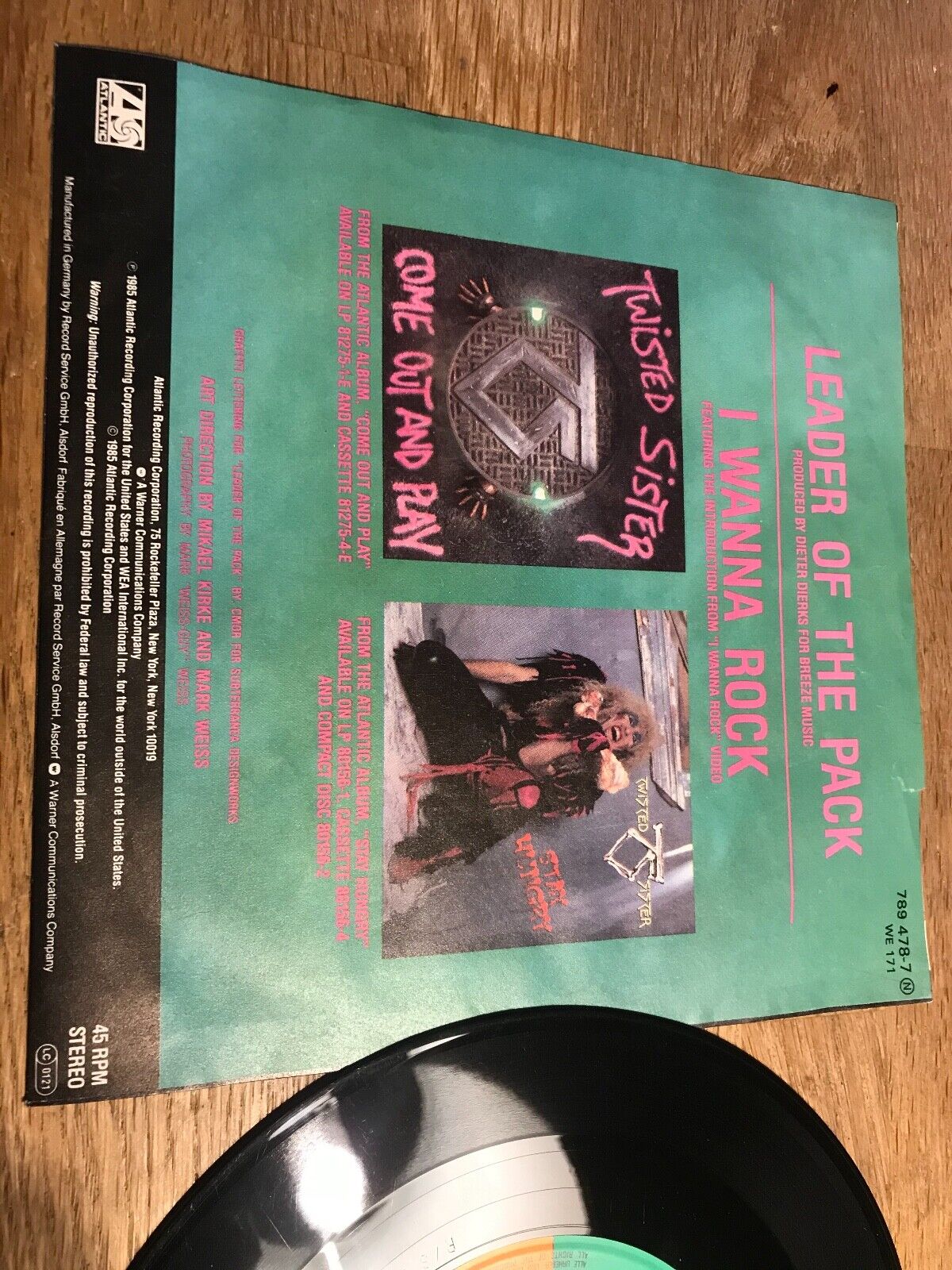 TWISTED SISTER "LEADER OF THE PACK" 1985 GERMAN PRESSING ATLANTIC RECORDS