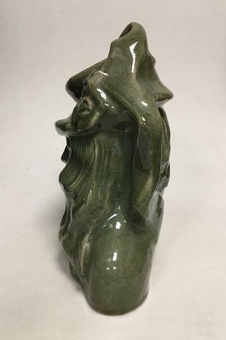 Royal Copenhagen Figurine of Stoneware "Girl with Hat" with Green Glaze No 20874