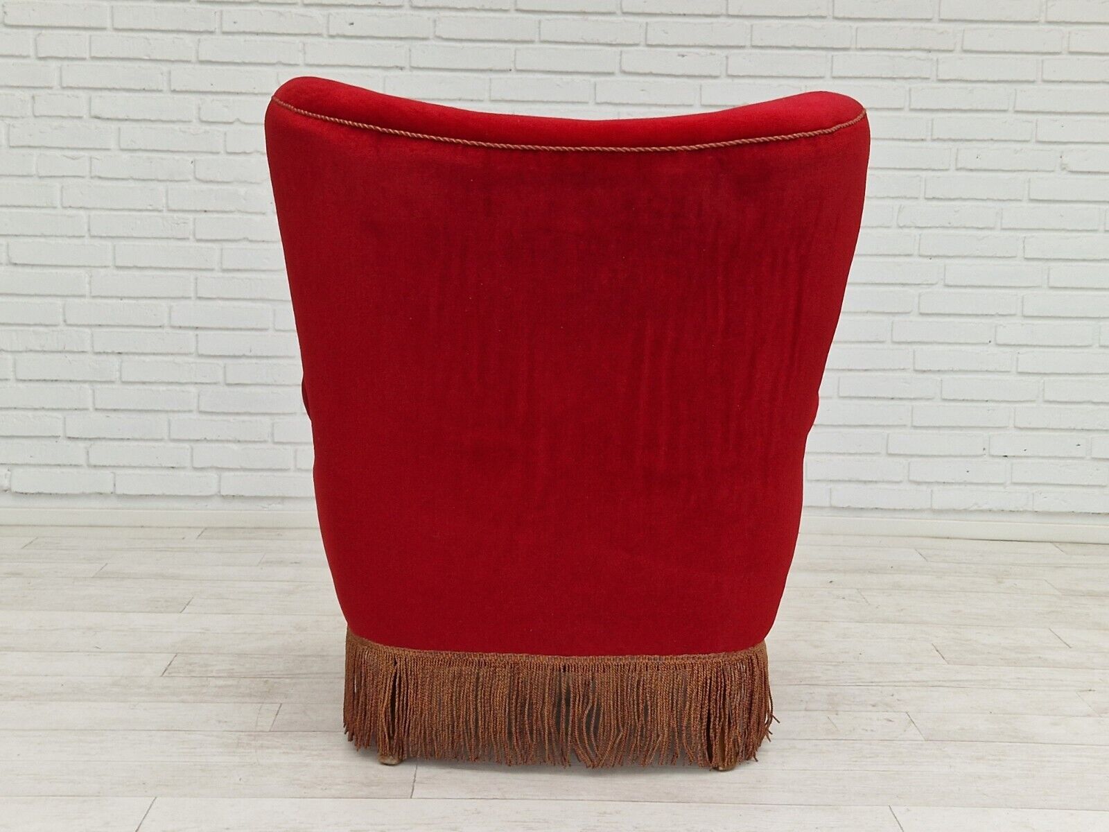 1960s Danish vintage highback armchair in cherry-red velvet