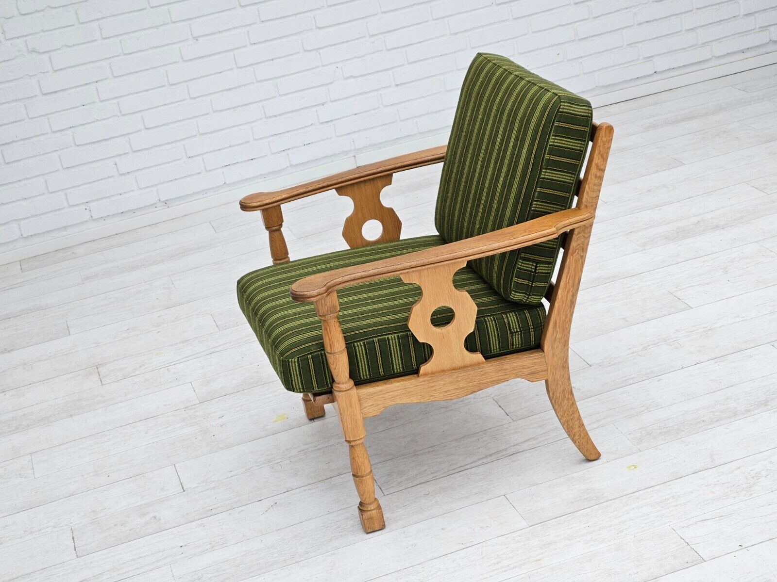 1970s Danish design oak wood armchair in furniture wool original condition