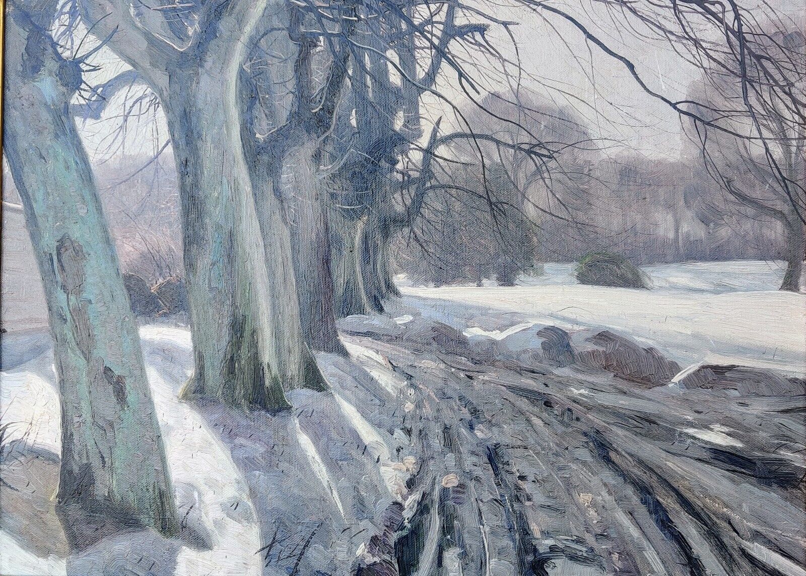 Arthur Nielsen (1883-1946): ROAD THROUGH WINTER FOREST original oil