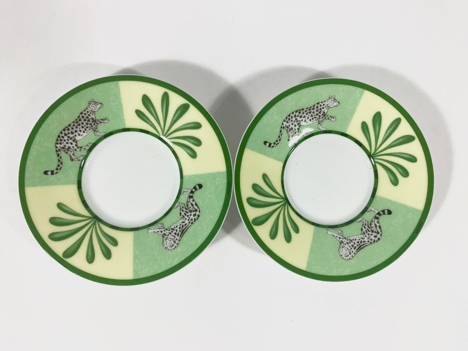 2x Hermes Africa Green Demitasse Espresso Coffee Cup and Saucer