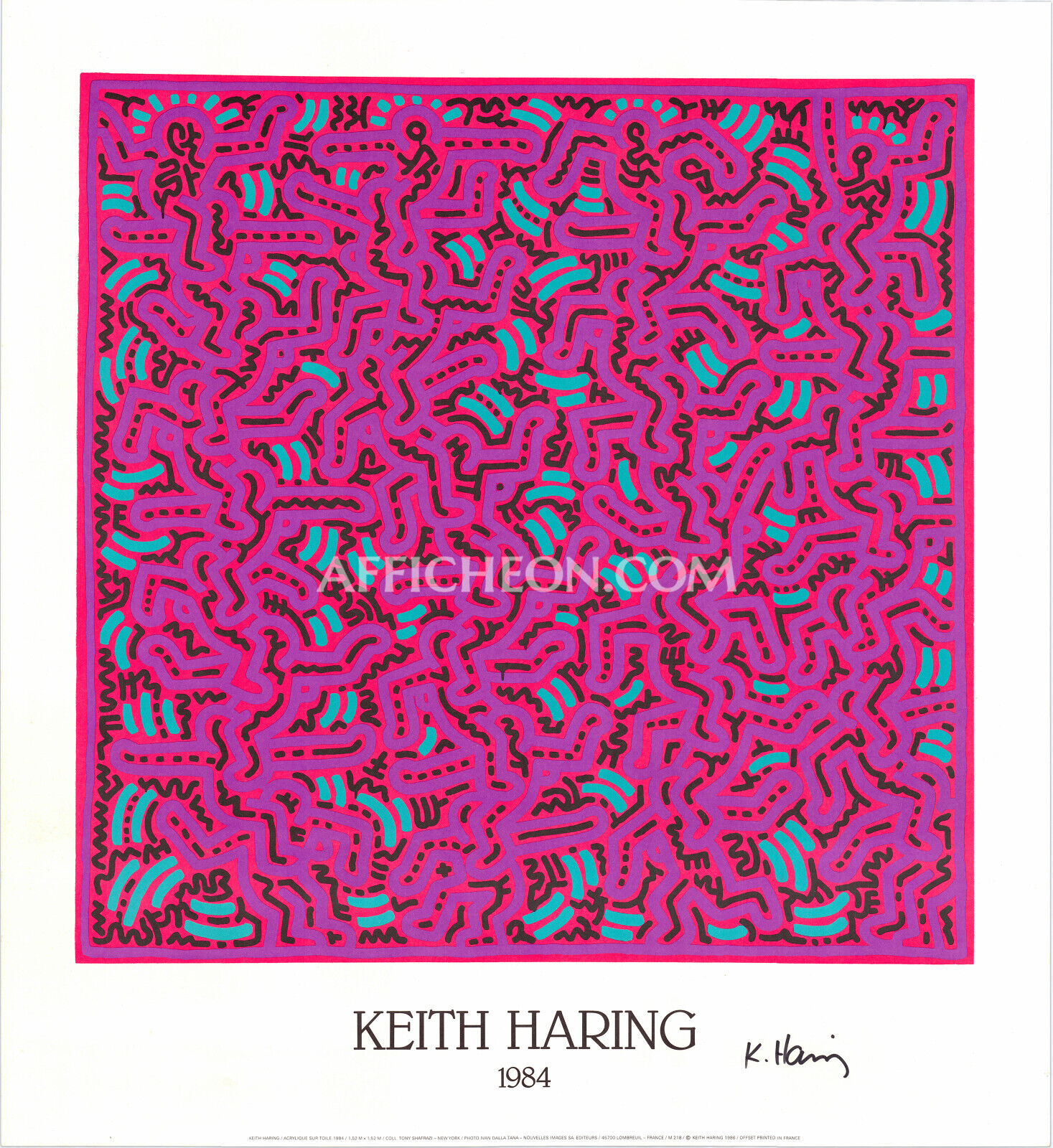 Keith Haring 'Untitled' 1984 Rare Original Hand-Signed Lithograph Poster Print