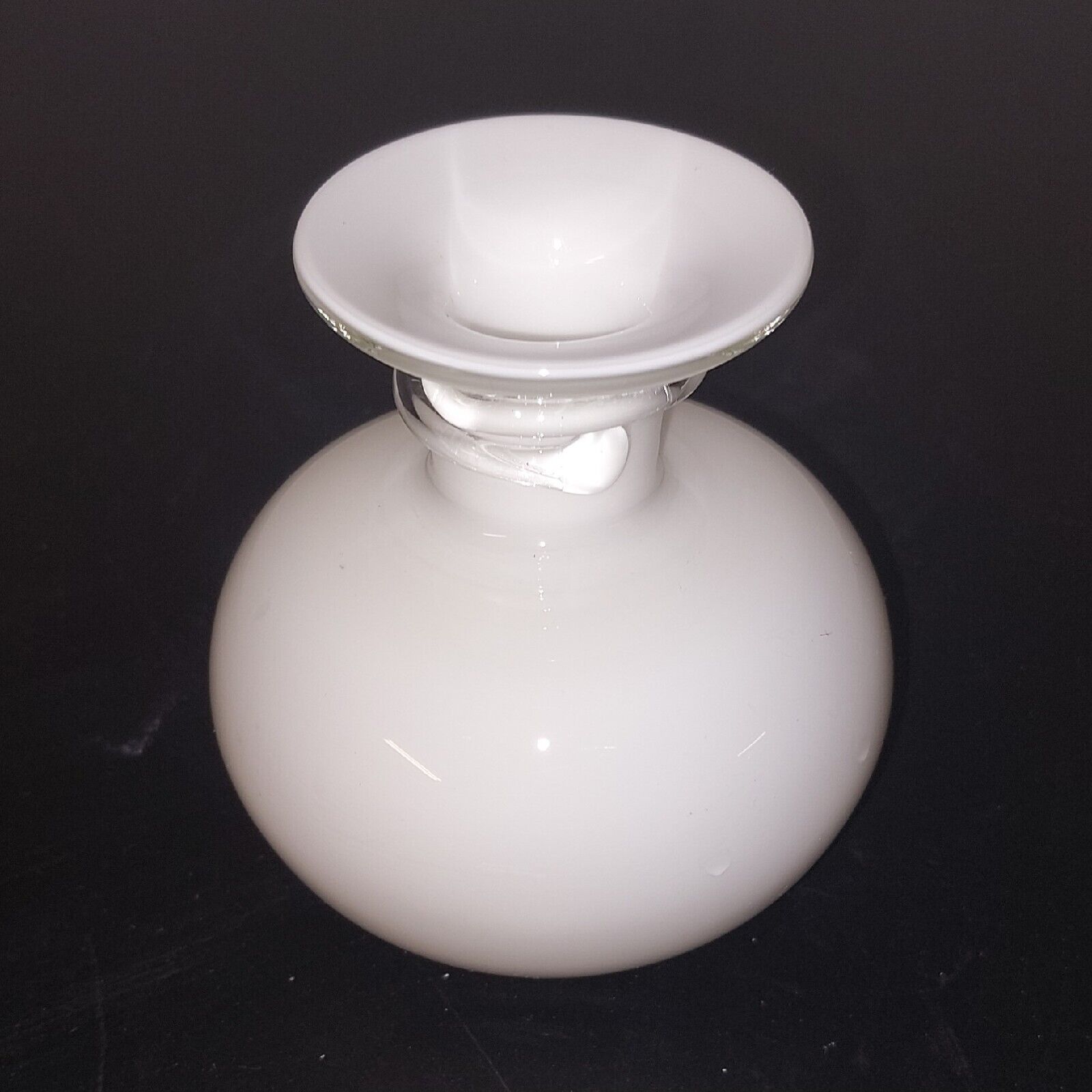 Vintage small white modern art glass vase from Holmegaard Glass factory c 1970