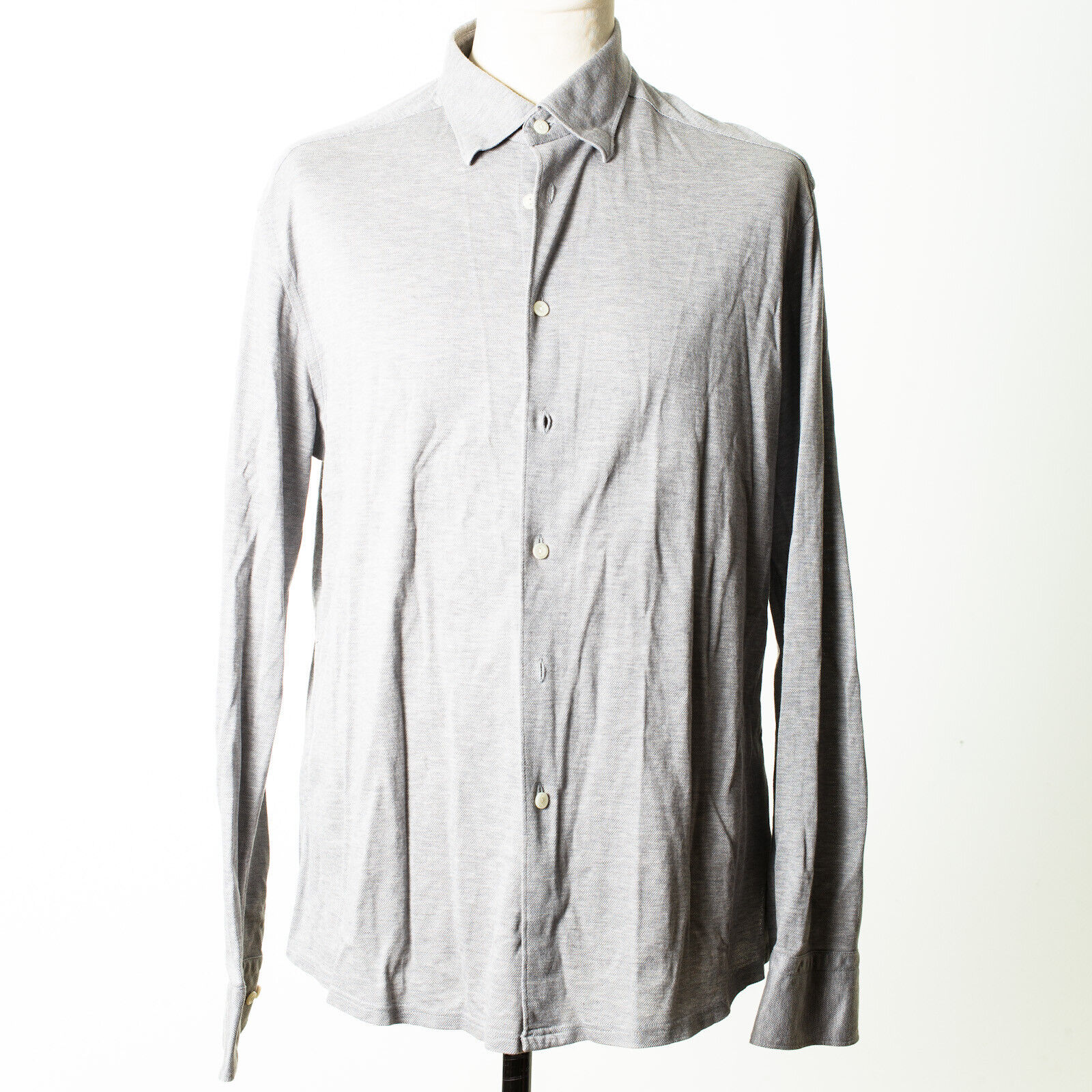 ETON Gray Pique Cotton Button-under Shirt XXL