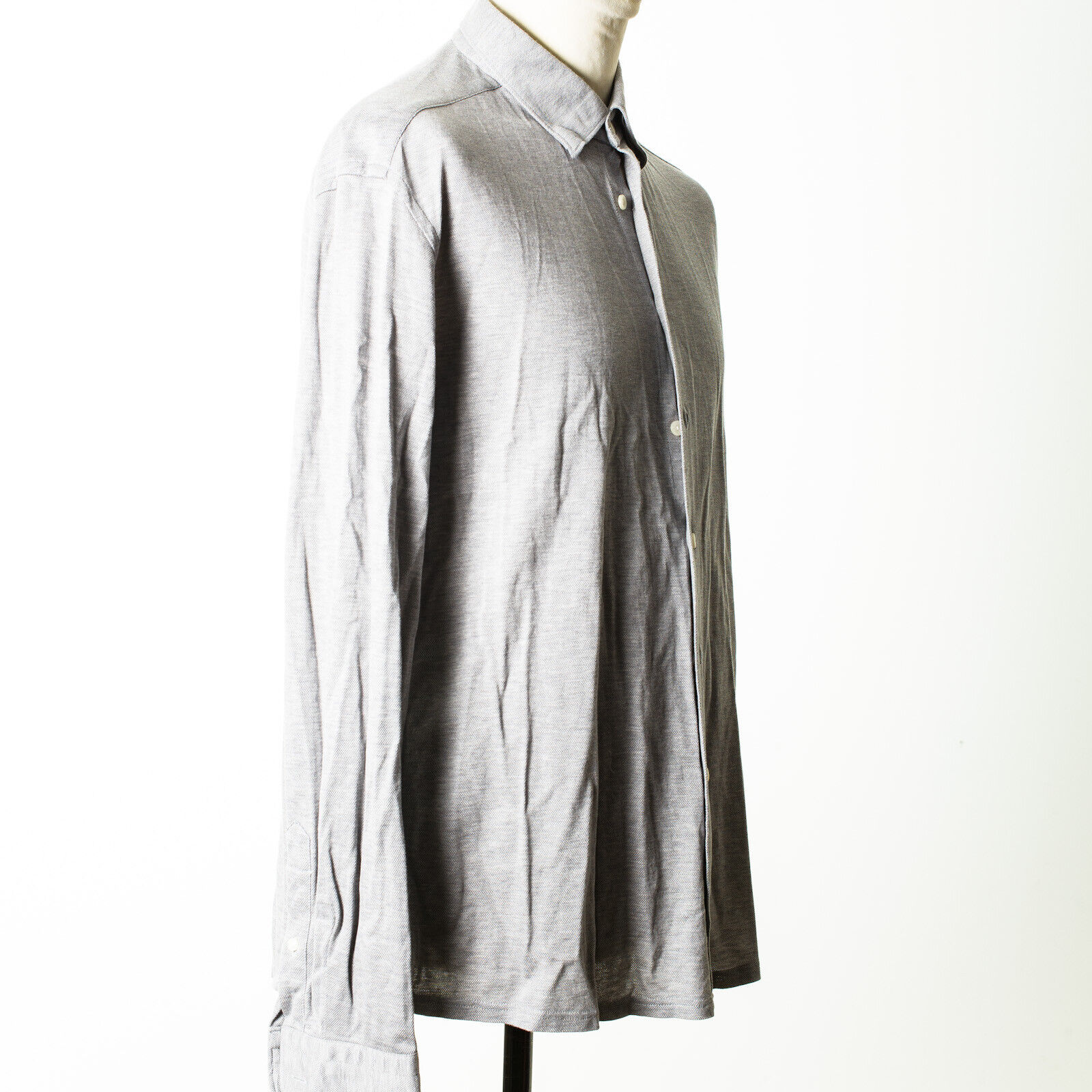 ETON Gray Pique Cotton Button-under Shirt XXL