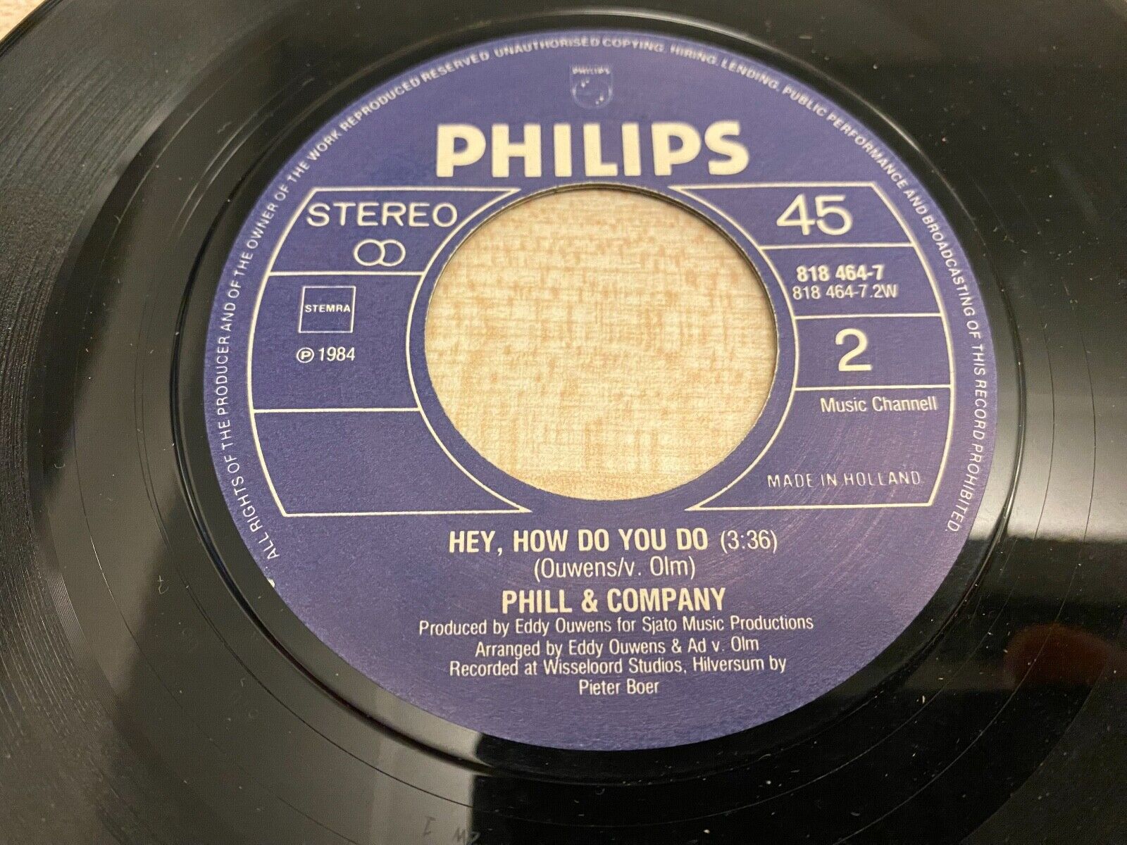 PHILL  COMPANY TRALALA/HEY HOW DO YOU DO 1984 7" VINYL SINGLE PHILIPS RECORDS*