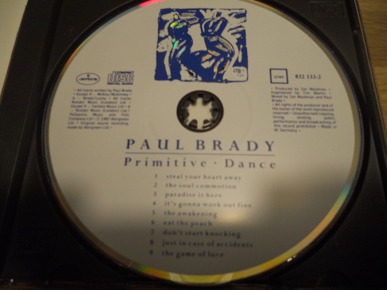 PAUL BRADY "PRIMITIVE DANCE" 1987 CD ALBUM 9 TRACKS MERCURY RECORDS GEMA USED CD