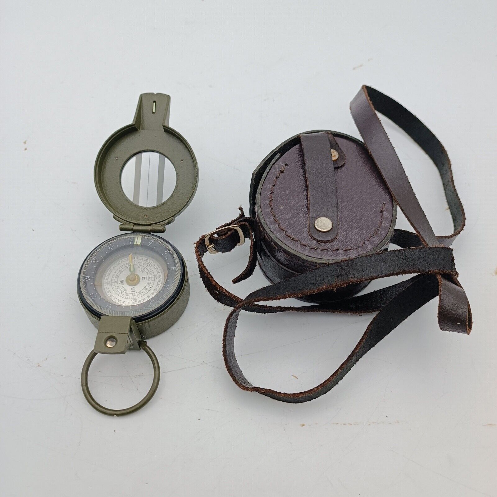 FRANCIS BARKER M-88 Prismatic Military Compass M88 Mils Olive Drab w/ Leather Ca