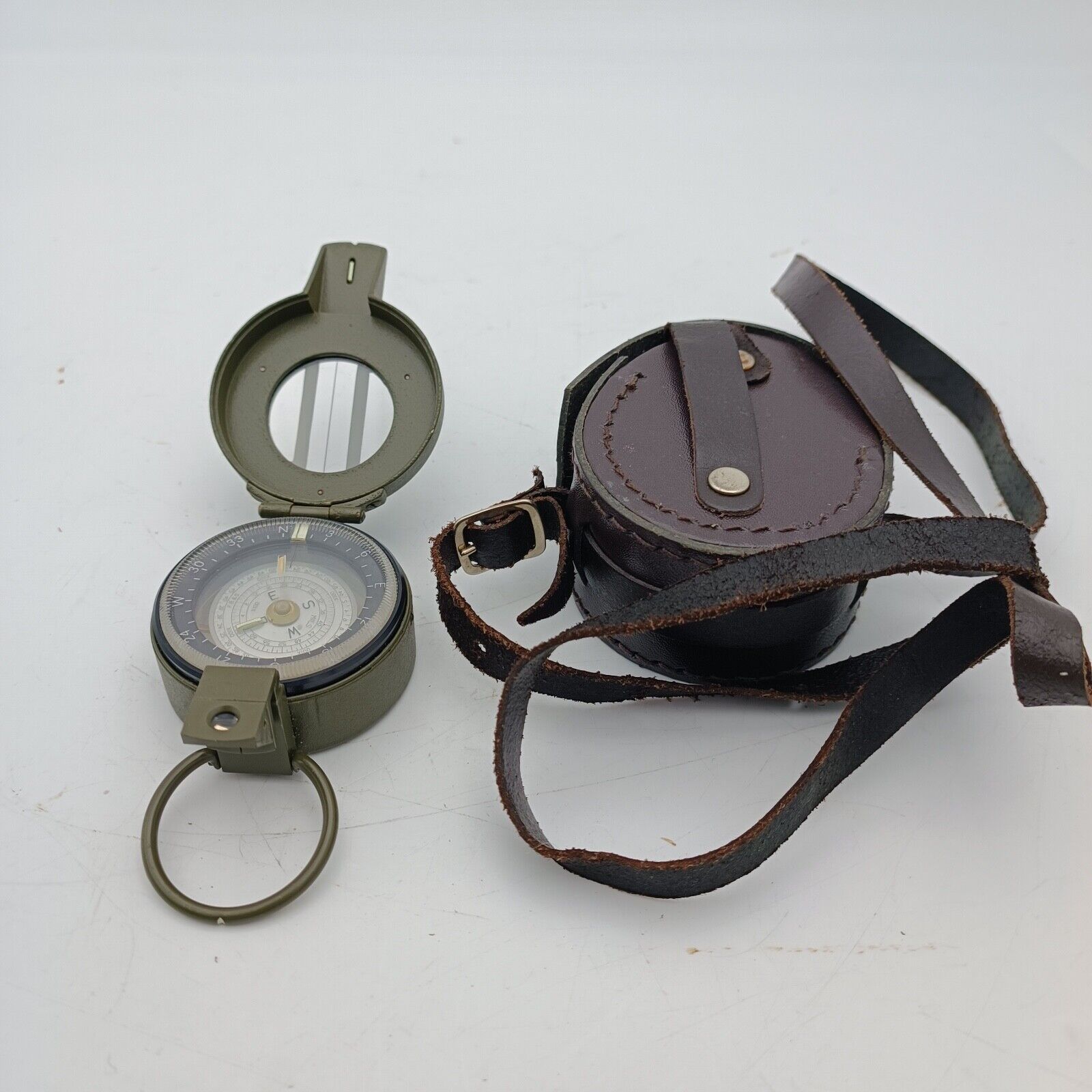 FRANCIS BARKER M-88 Prismatic Military Compass M88 Mils Olive Drab w/ Leather Ca