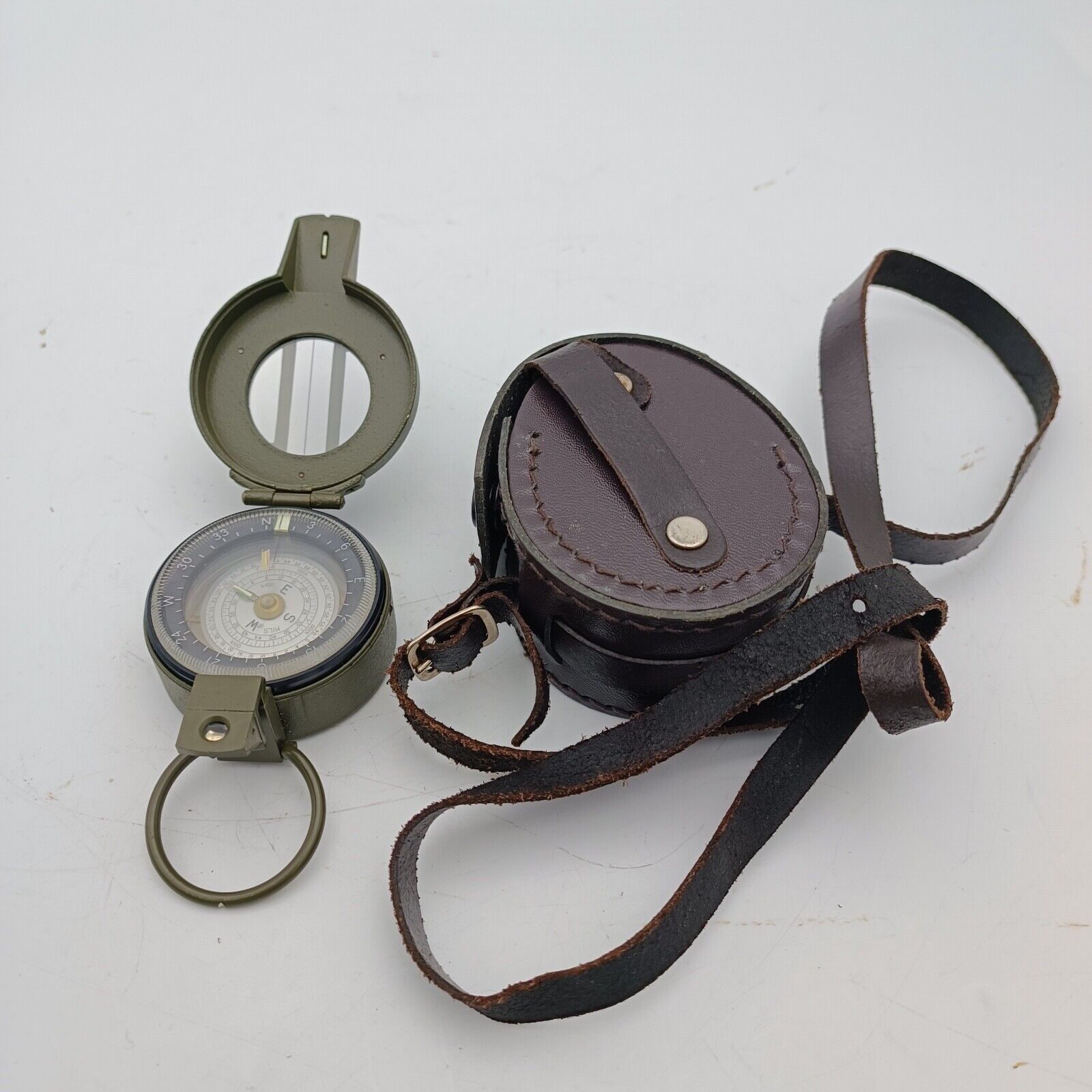 FRANCIS BARKER M-88 Prismatic Military Compass M88 Mils Olive Drab w/ Leather Ca