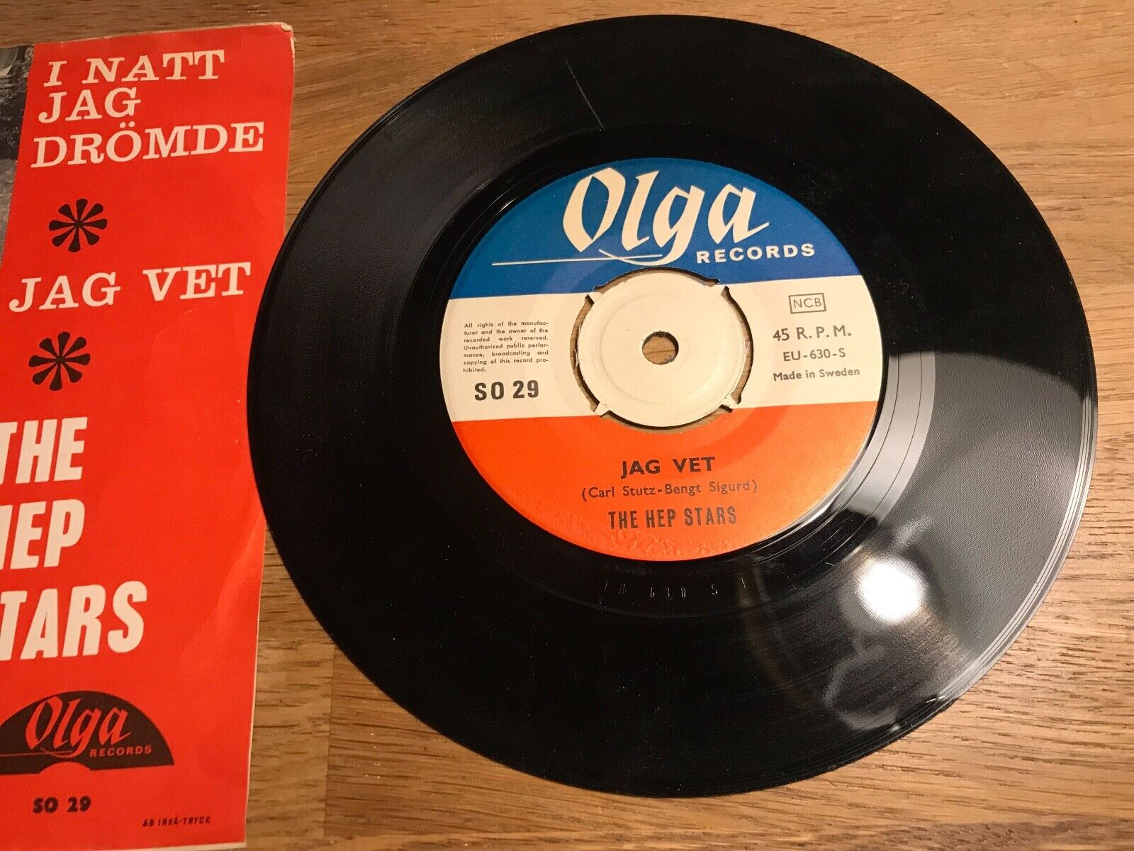 THE HEP STARS "I NATT JAG DRÔMDE/JAG VET" OLGA RECORDS 1960´S SO 29 ABBA SWEDEN