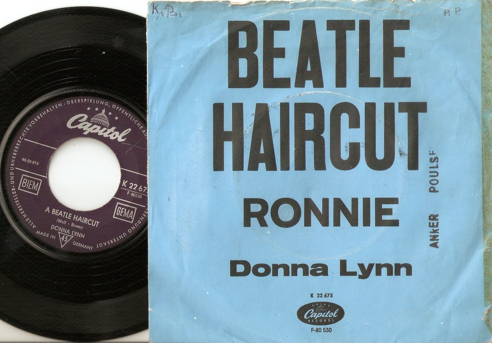 DONNA LYNN BEATLE HAIRCUT  RONNIE GERMAN 45+PS 1964 BEATLES GIRL POPCORN MOD