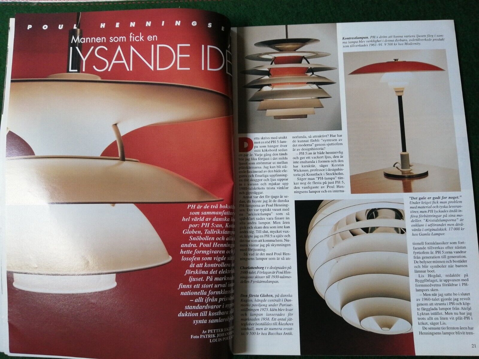 Swedish magazineANTIK  AUKTIONFrom 2002Incl7 page article on PHlamps