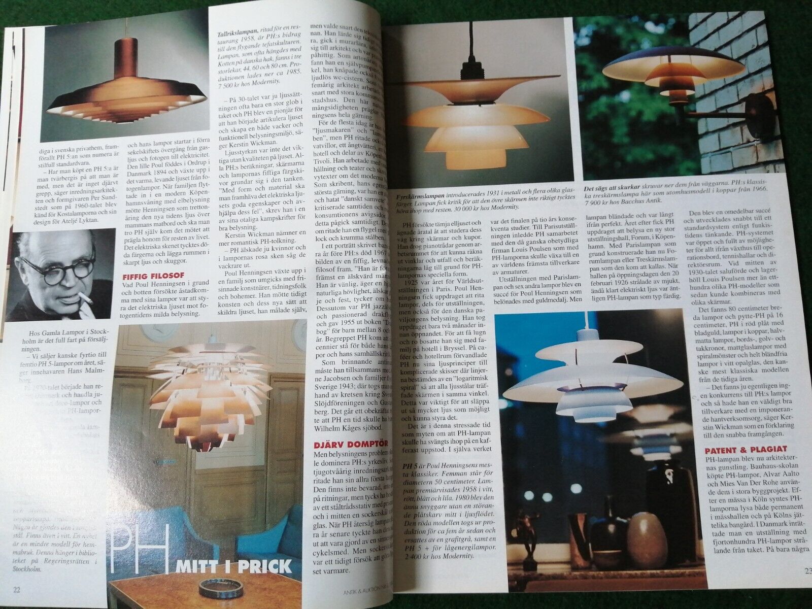 Swedish magazineANTIK  AUKTIONFrom 2002Incl7 page article on PHlamps