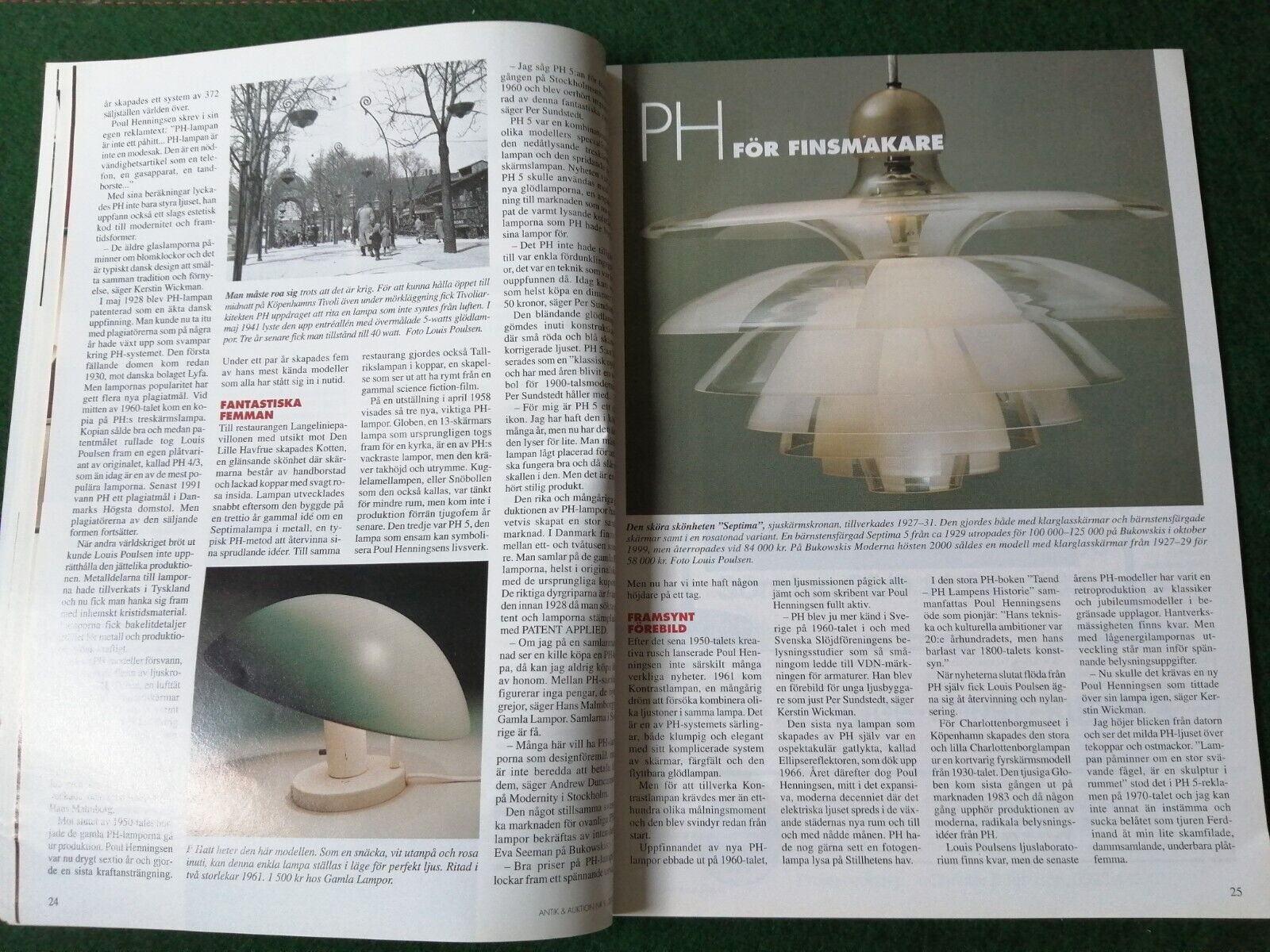 Swedish magazineANTIK  AUKTIONFrom 2002Incl7 page article on PHlamps