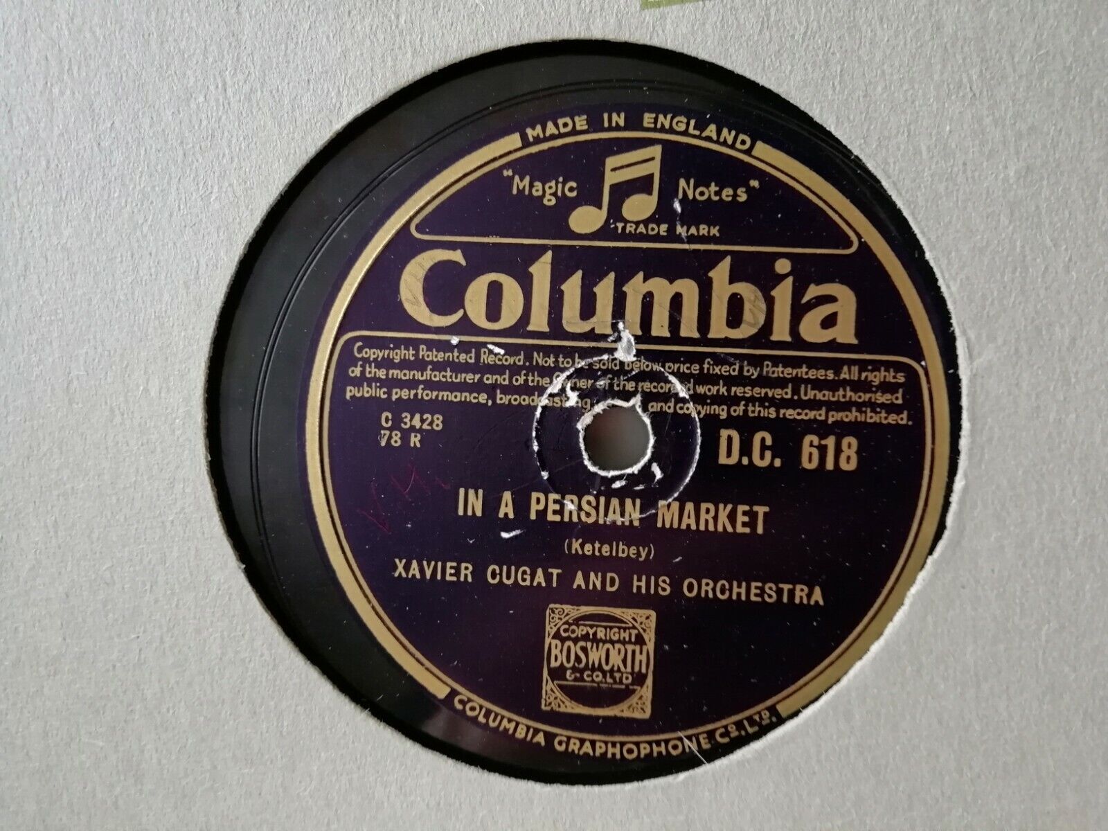 78 rpm record:Xavier CugatKashmiri Love Song/In A Persian Market Columbia DC