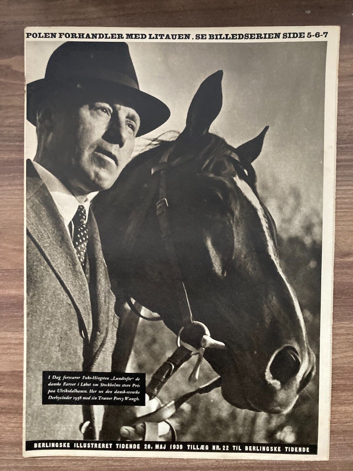 Racehorse Lundtofte Coach Percy Waugh Danish Magazine 1939 "Berlingske IT"