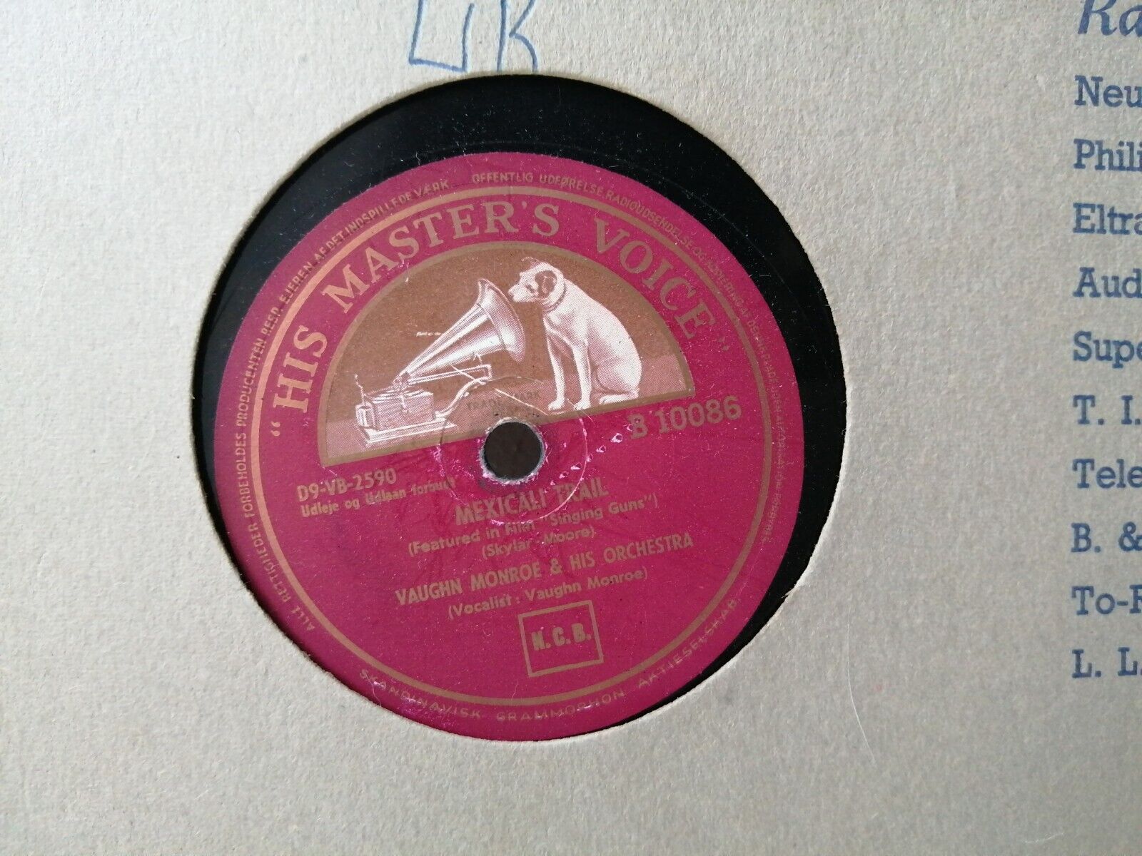 78 RPM  shellac VAUGHN MONROE : Mexicali Trail/ Sound Off  HMV B 10086