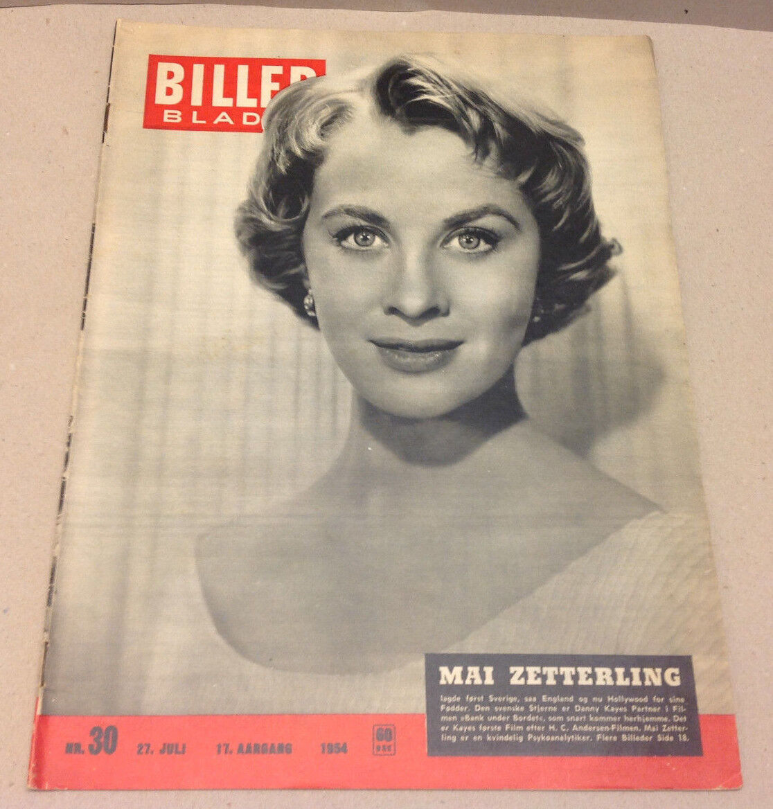 MAI ZETTERLING SWEDEN ON FRONT COVER VINTAGE DANISH Magazine Billed-Bladet 1954