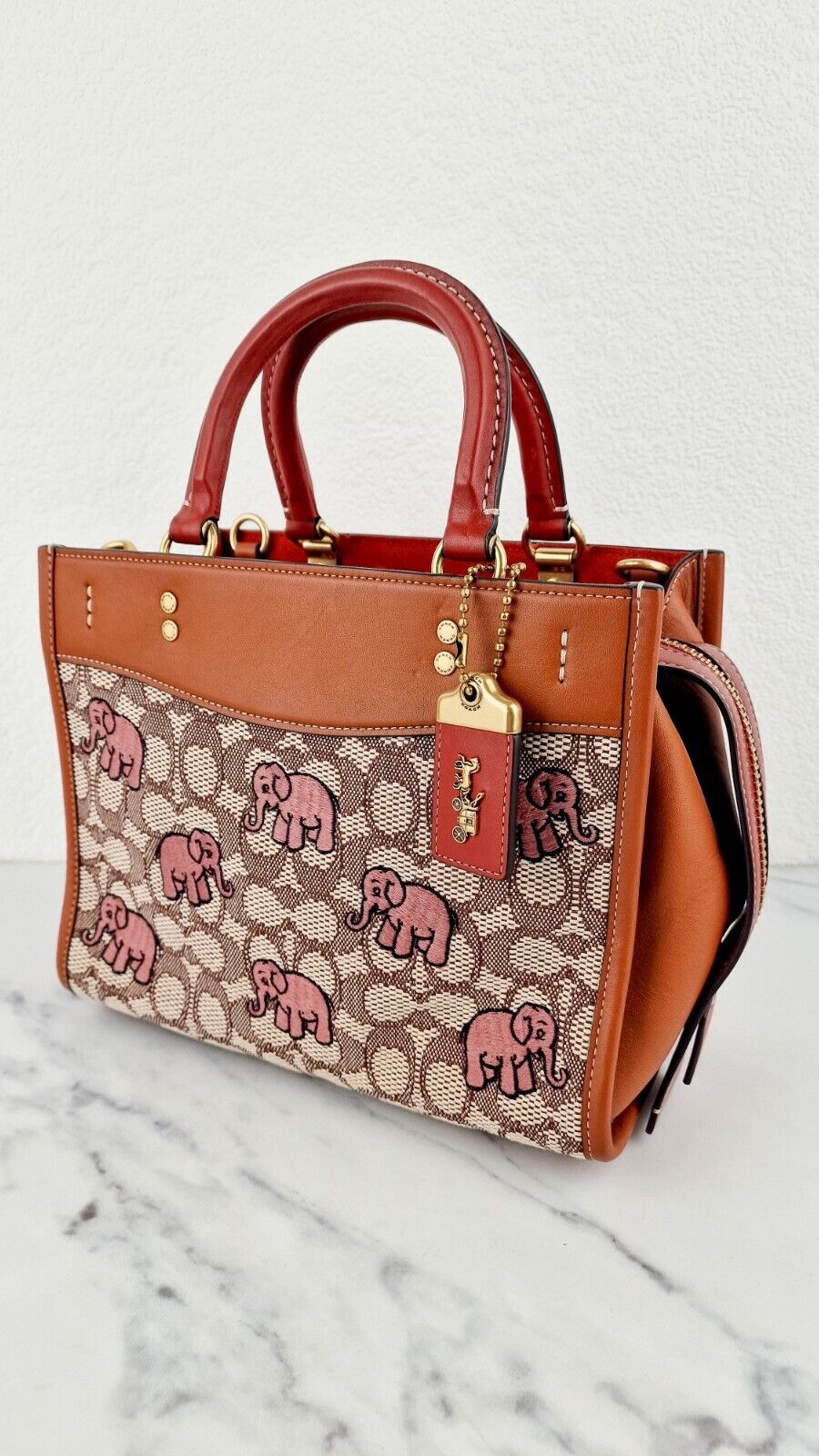 Coach Rogue 25 Signature Textile Jacquard Embroidered Pink Elephants C6165