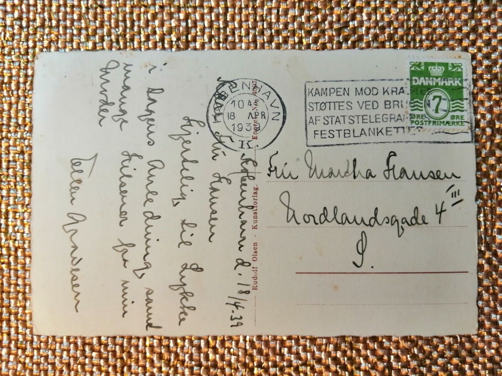 Vintage postcardDenmarkCopenhagenThe Marble Bridge1938