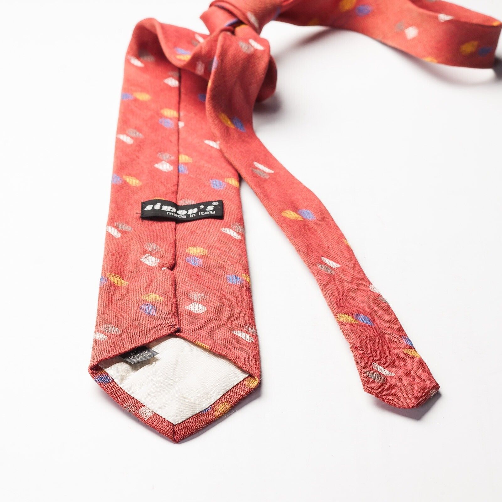 SIMON'S Crimson Red Linen Cotton Tie Italy Made