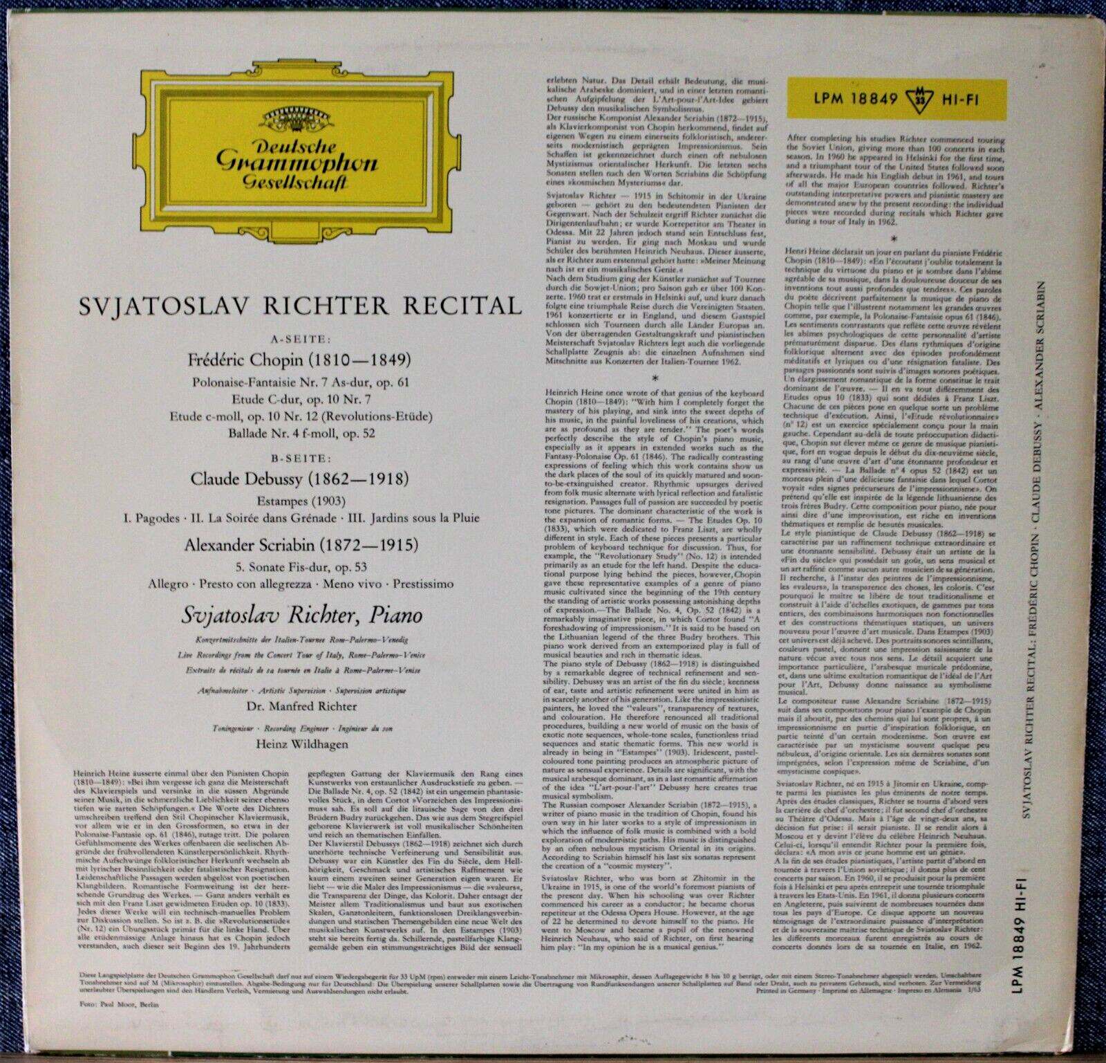 Richter Chopin Debussy Scriabin DGG 18 849 NM