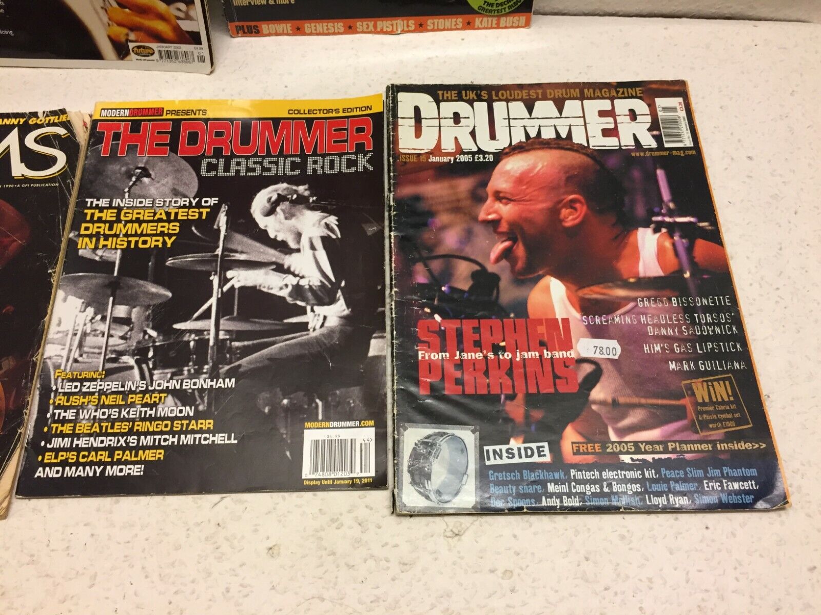 Lot of 5 Pieces Various Guitar + Drummer Magazines Acceptable Condition