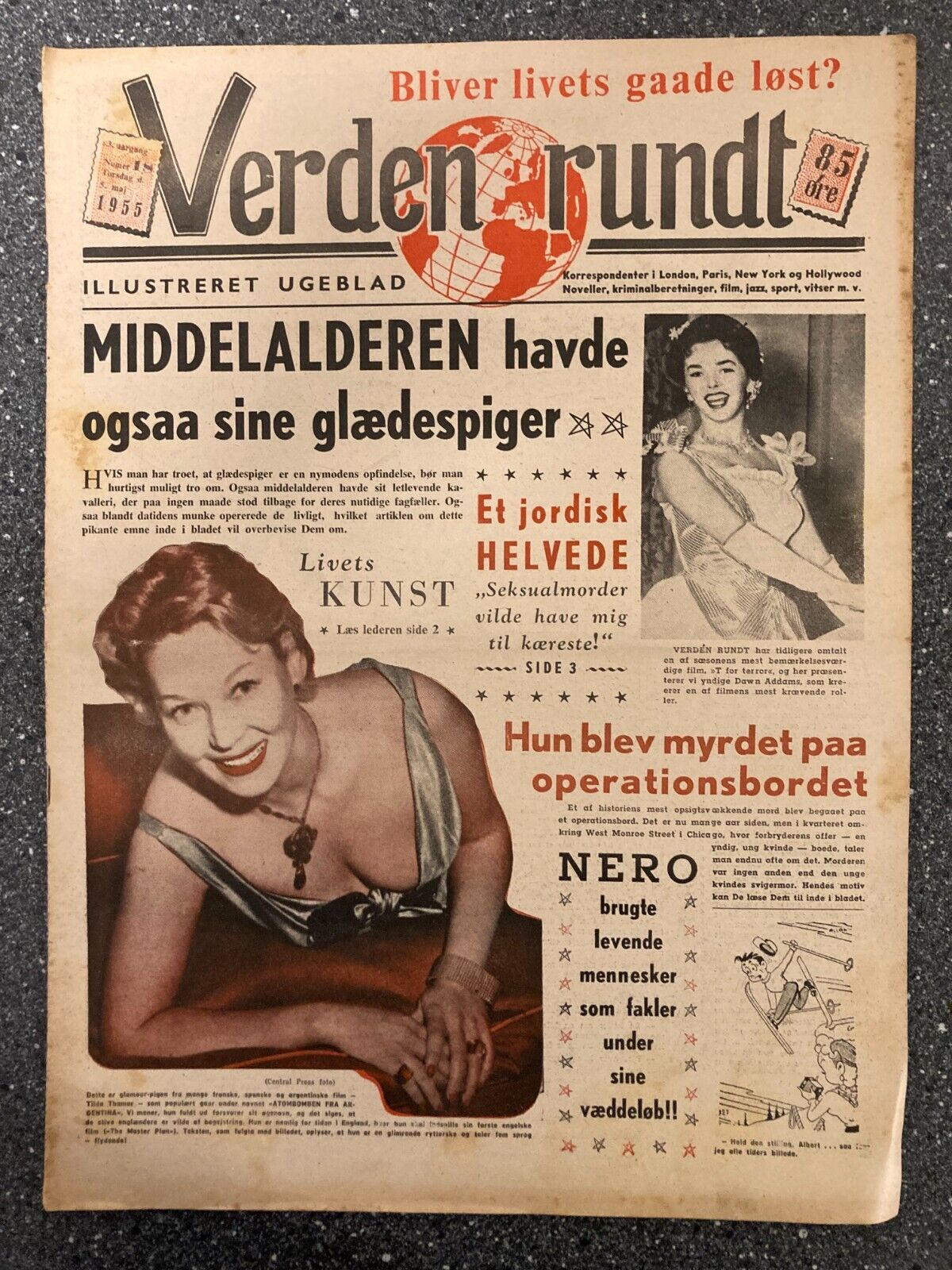 Tilda Thamar Dawn Addams Mel Ferrer Danish Magazine 1955 "Verden Rundt"