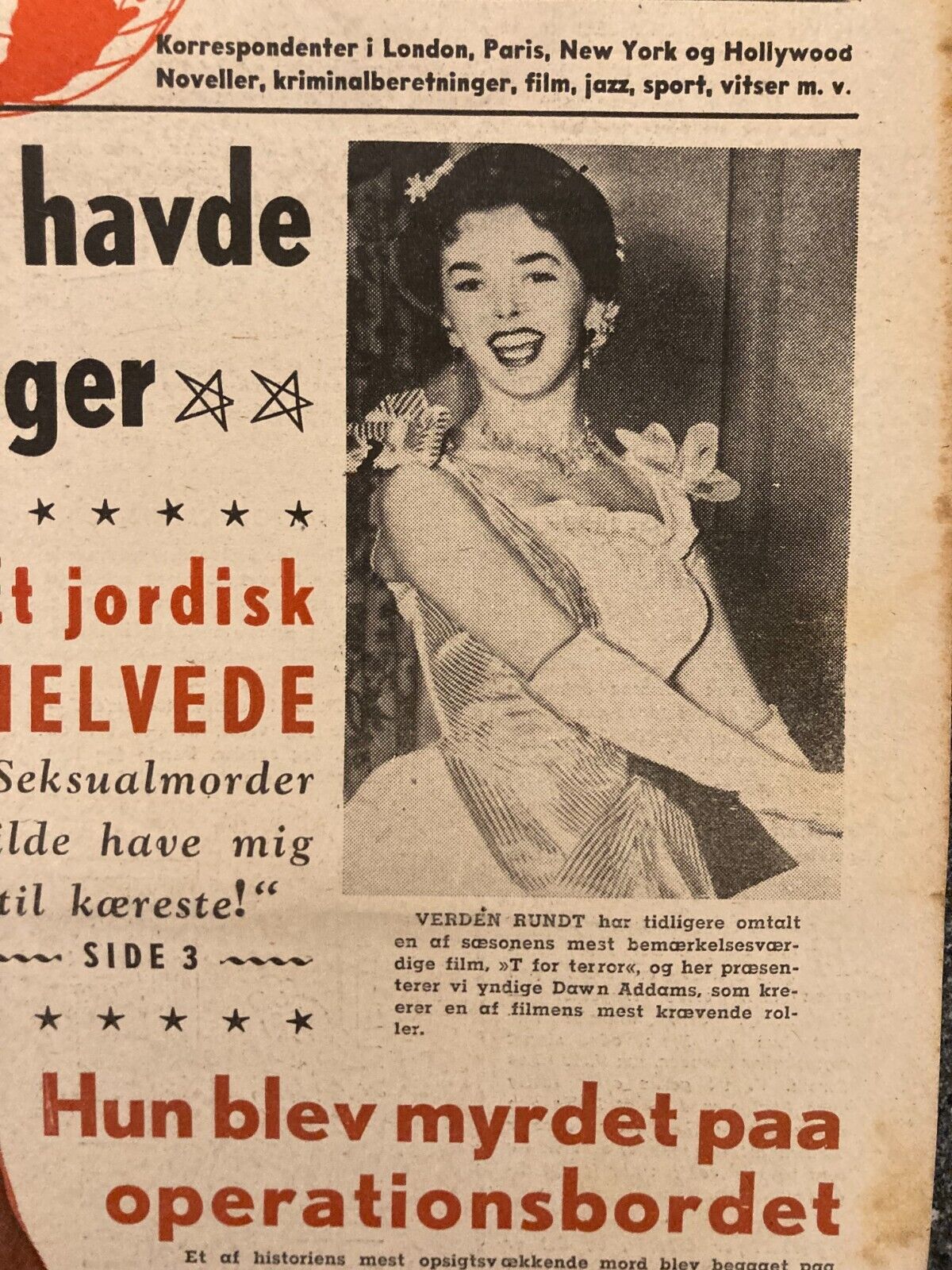 Tilda Thamar Dawn Addams Mel Ferrer Danish Magazine 1955 "Verden Rundt"